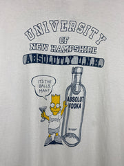 Vintage 90s The Simpsons Bart Absolut Vodka University Of New Hampshire White Tee