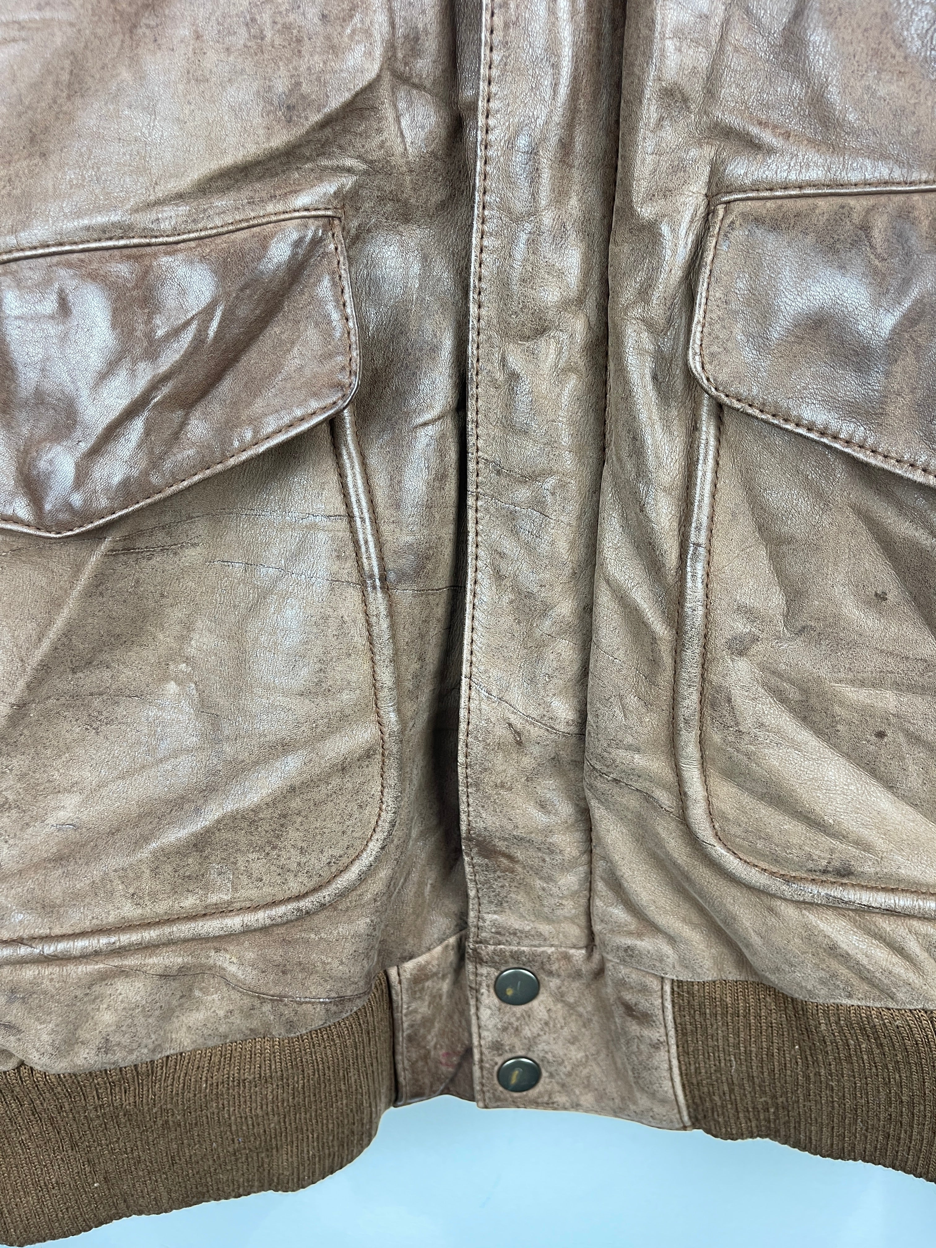 Vintage 90s Weekends Brown Leather Bomber Jacket