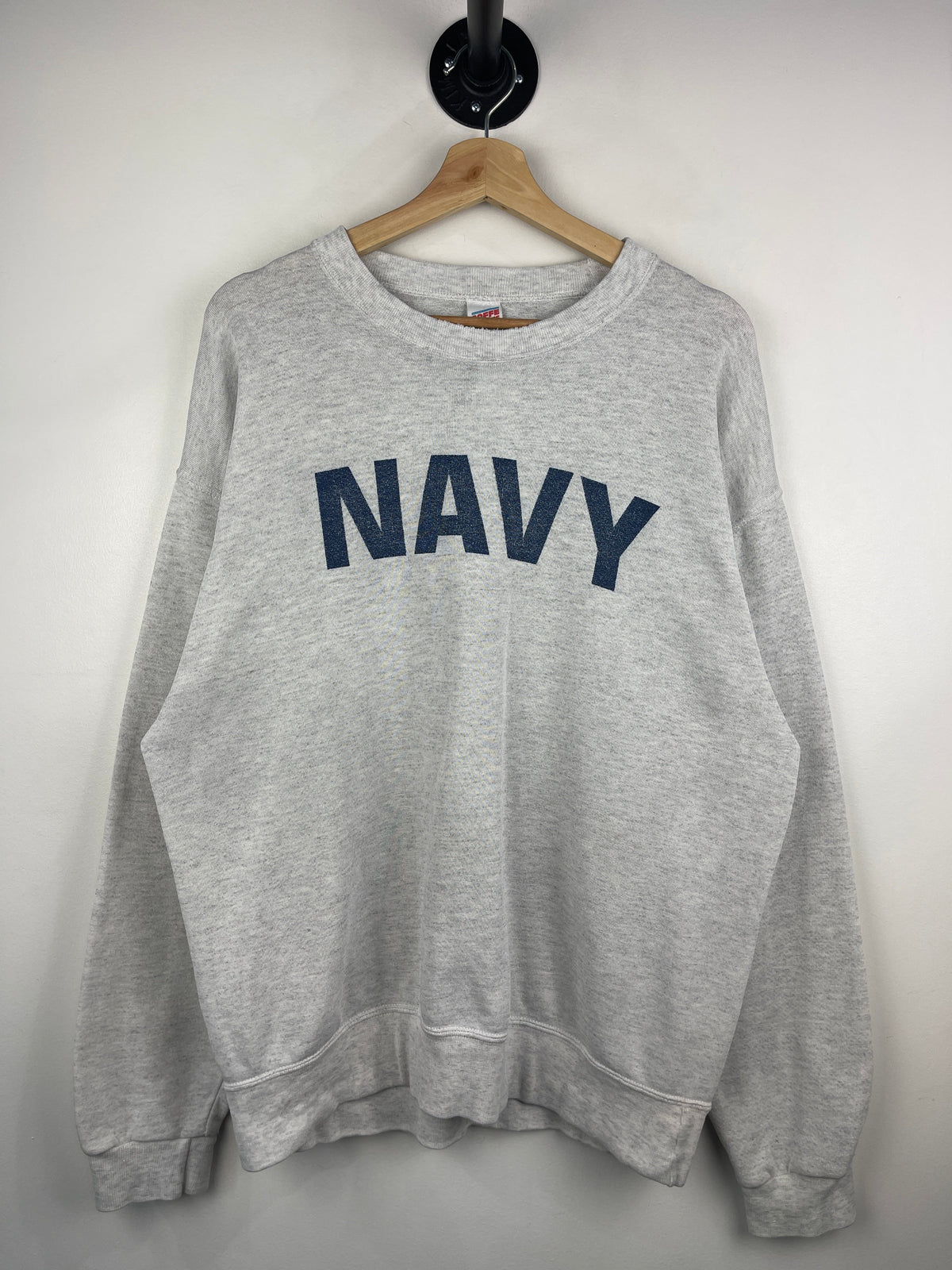 Vintage 90s US Navy Spellout Grey Crewneck