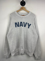 Vintage 90s US Navy Spellout Grey Crewneck