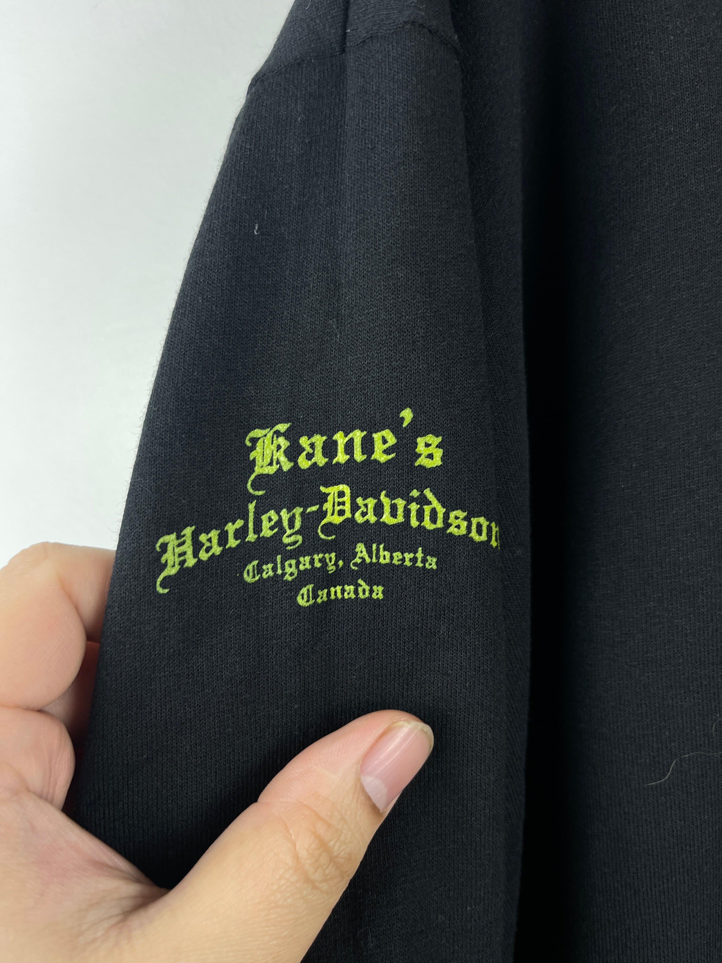 Vintage Harley Davidson Flames Calgary Alberta Black Zip Up Hoodie