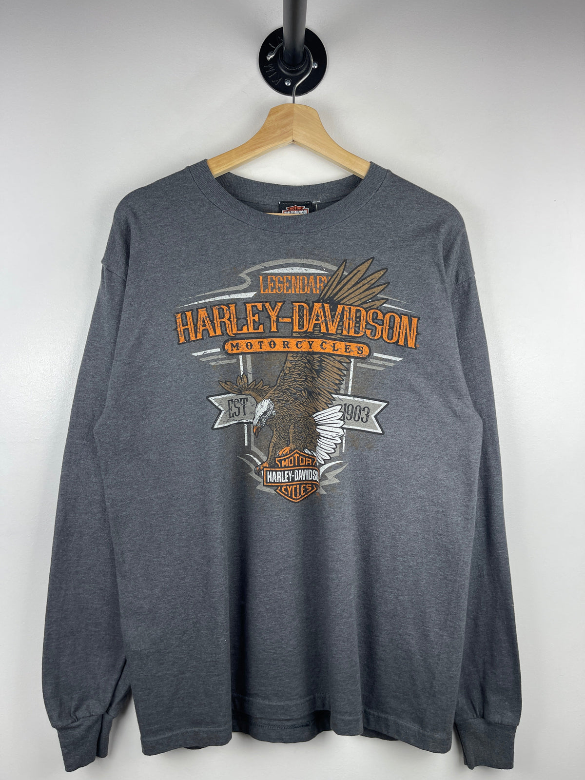 Vintage Harley Davidson Eagle Peoria Illinois Grey Long Sleeve