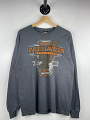 Vintage Harley Davidson Eagle Peoria Illinois Grey Long Sleeve