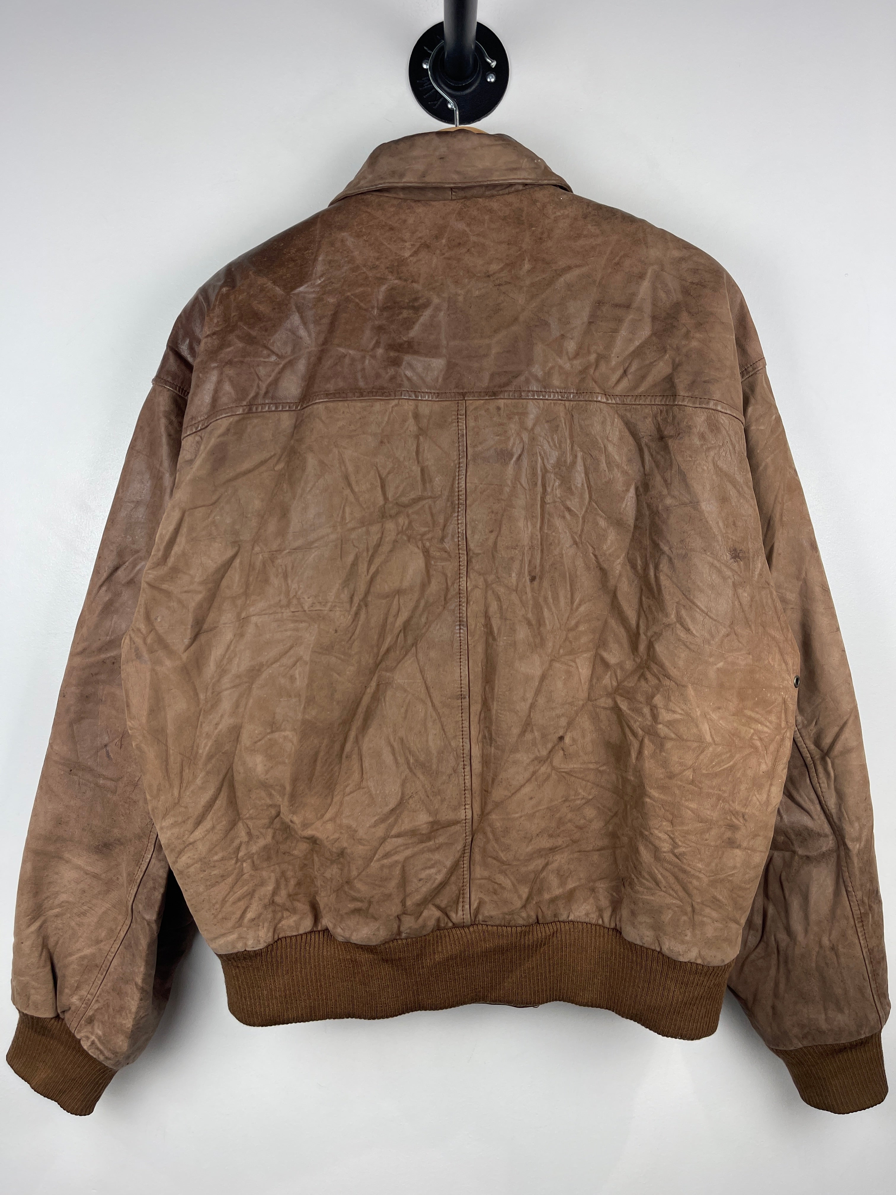 Vintage 90s Weekends Brown Leather Bomber Jacket