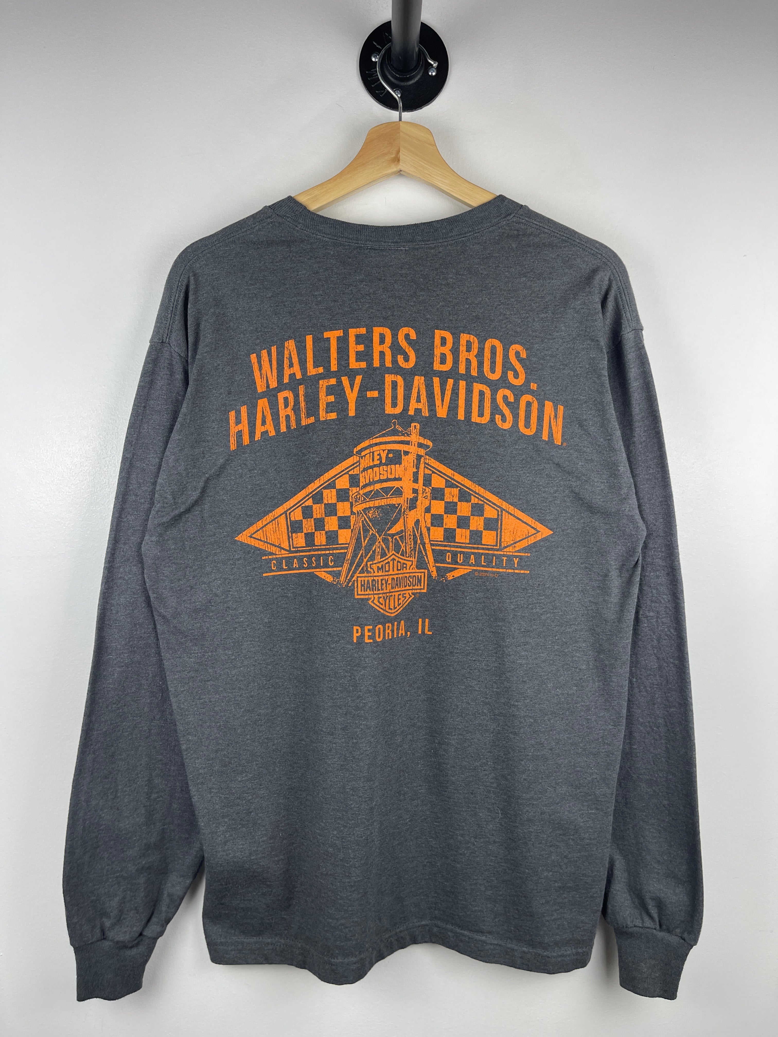 Vintage Harley Davidson Eagle Peoria Illinois Grey Long Sleeve