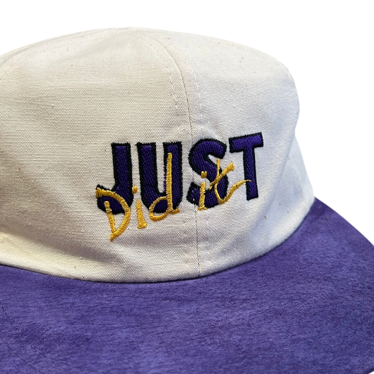Vintage 90s Waterloo Wilfrid Laurier University Just Did It Cream Leather Strapback Hat