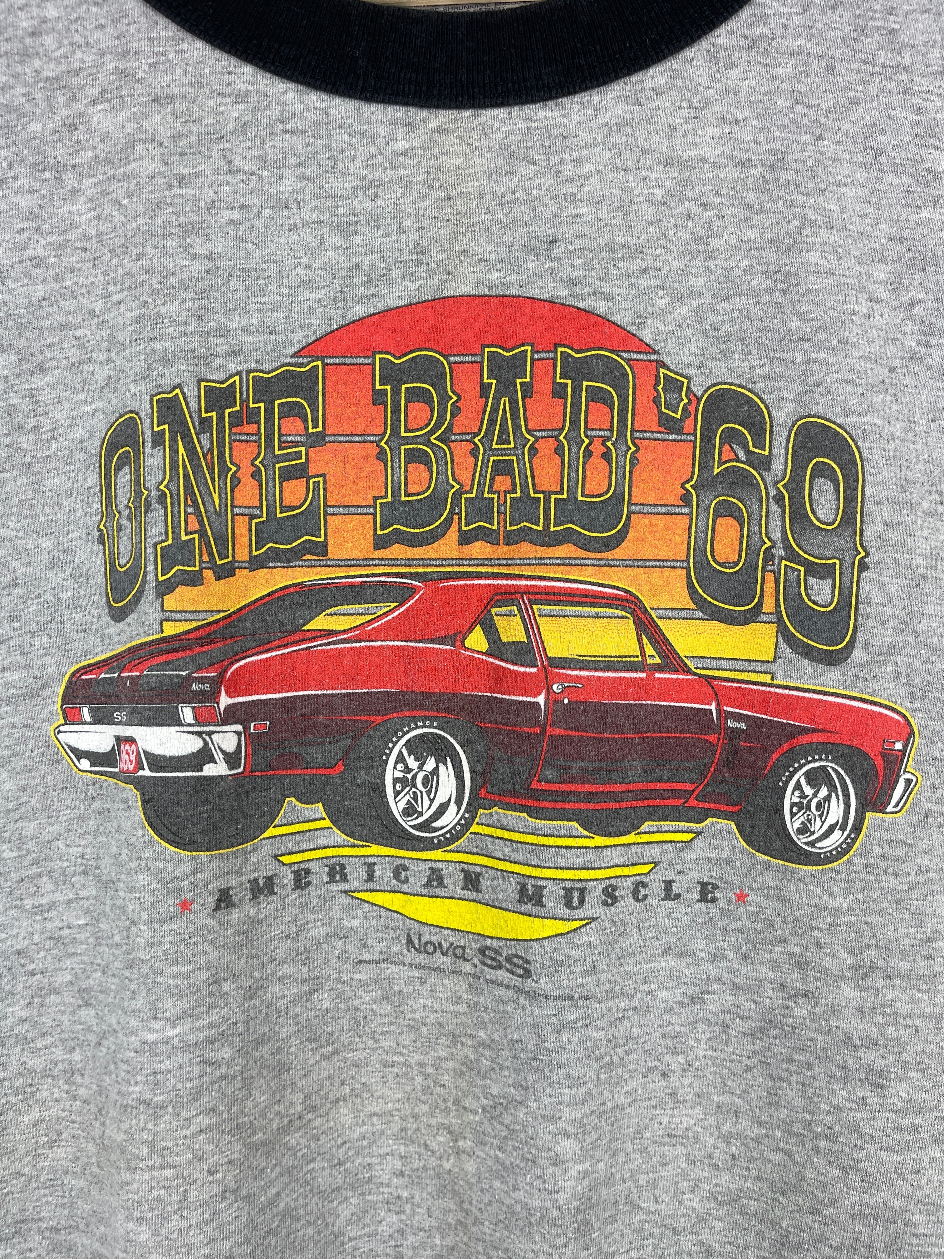 Vintage Chevrolet Nova SS One Bad 69 Grey Ringer Tee