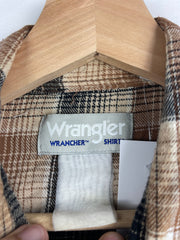 Vintage 90s Wrangler Western Pearl Snap Plaid Brown & White Button Up Flannel Long Sleeve Shirt
