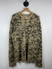 Vintage 90s Woodland Camo Thermal Henley Long Sleeve