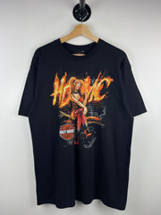 Vintage Harley Davidson Pin Up Girl Flames HD MC Black Tee