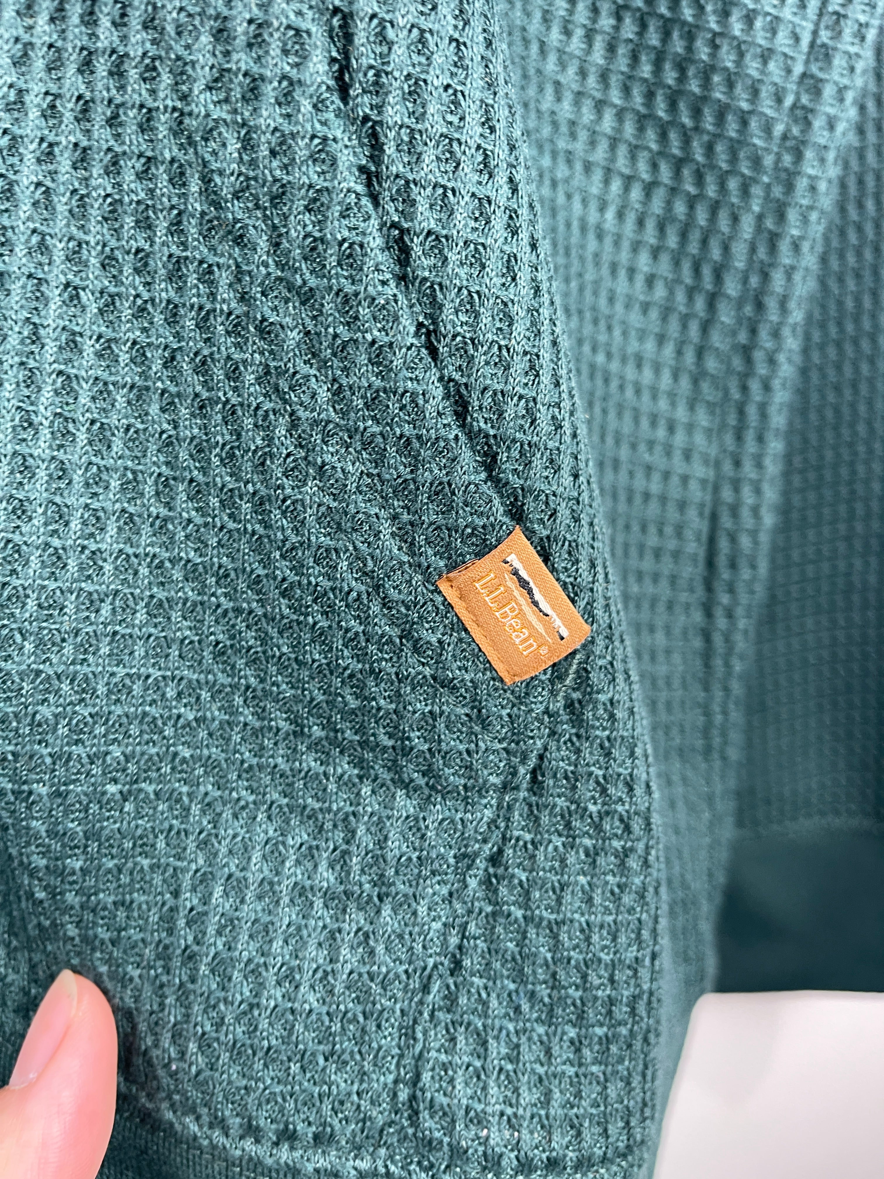 Vintage LL Bean Waffle Thermal Green Zip Up Hoodie