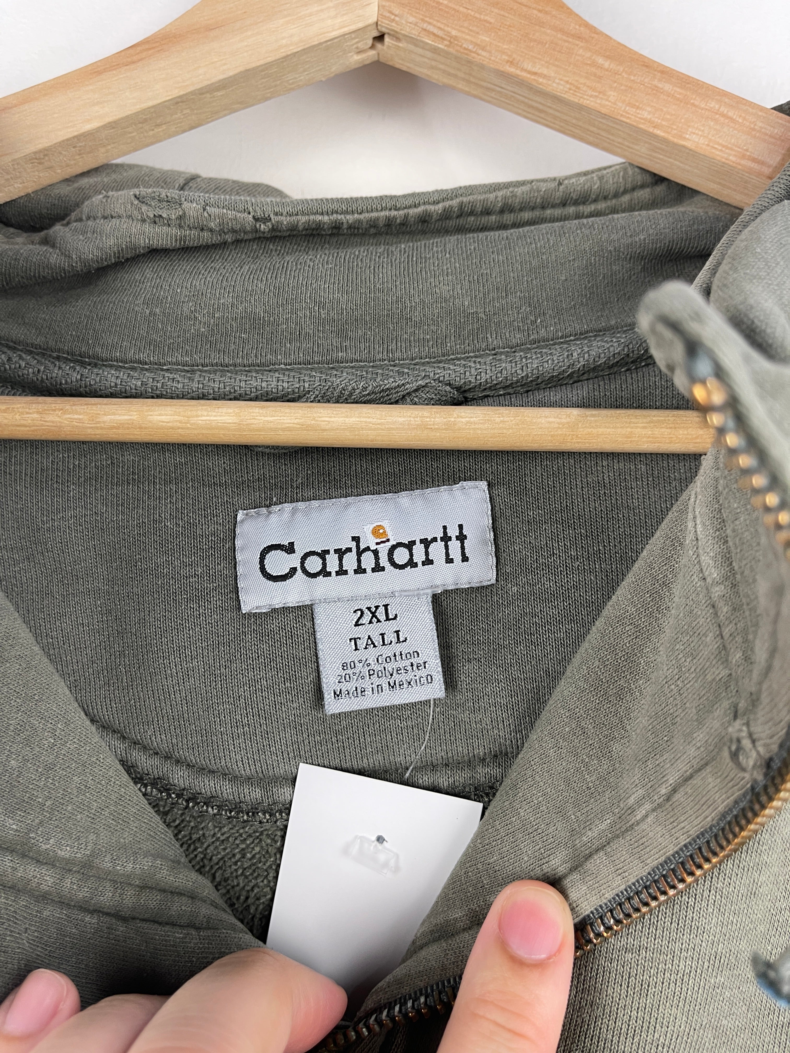 Vintage Carhartt Quarter Zip Sun Faded Green Hoodie