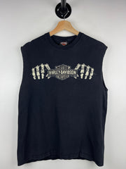 Vintage Harley Davidson Skeleton Ride Hard Pennsylvania Black Cut Off Tank Top