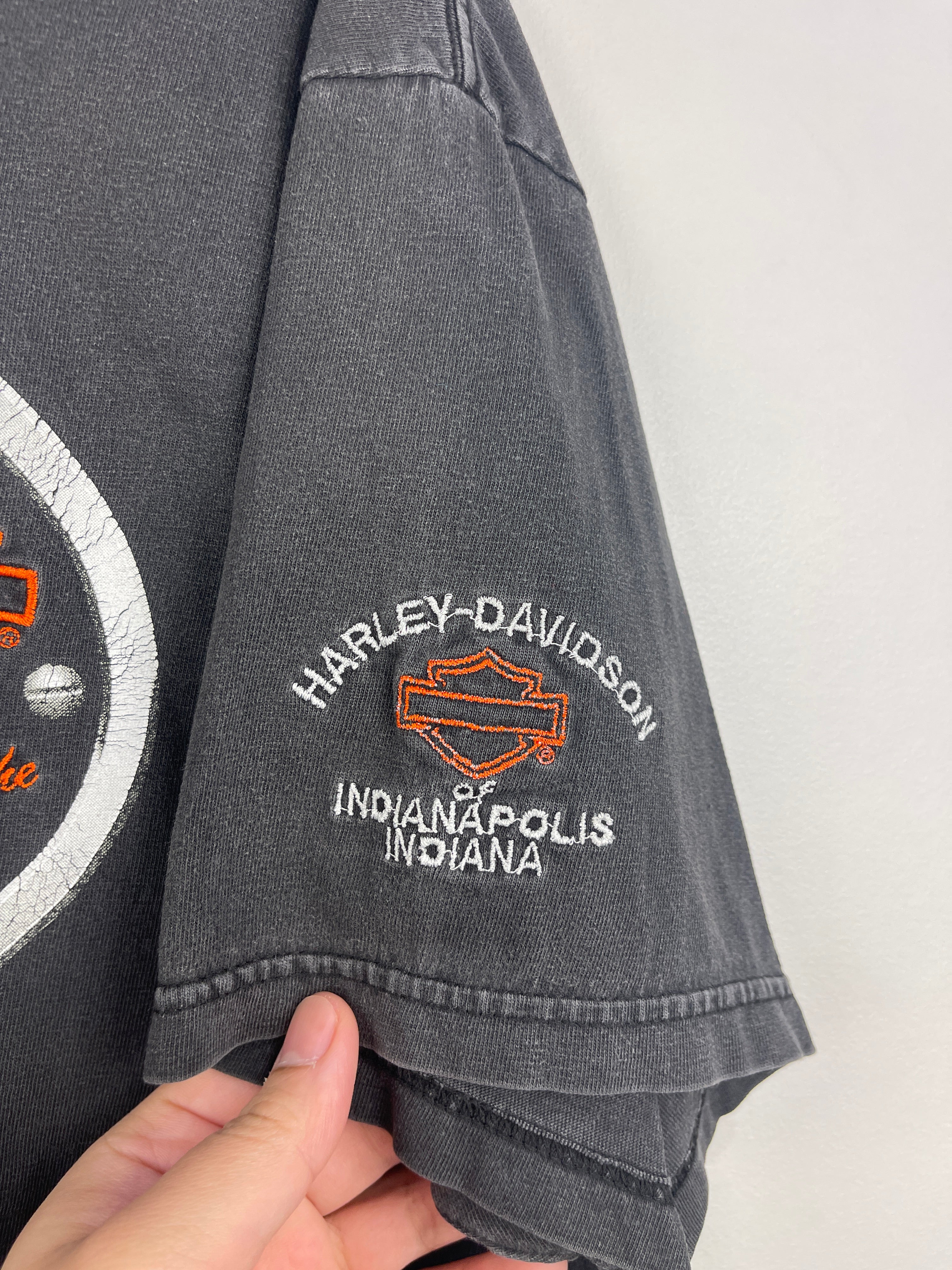 Vintage Harley Davidson Indianapolis Indiana Embroidered Black Tee