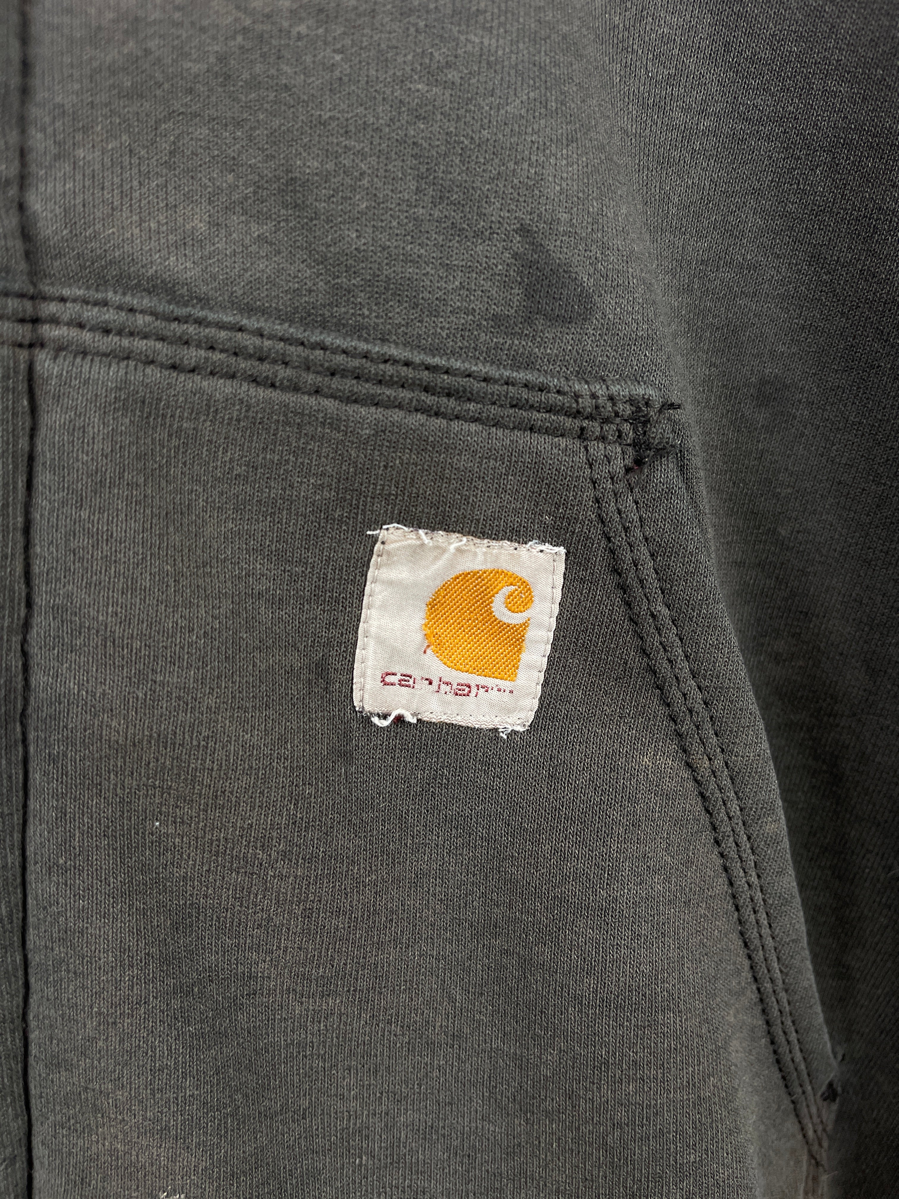 Vintage Carhartt Patch Thermal Lined Faded Thrashed Dark Grey Hoodie
