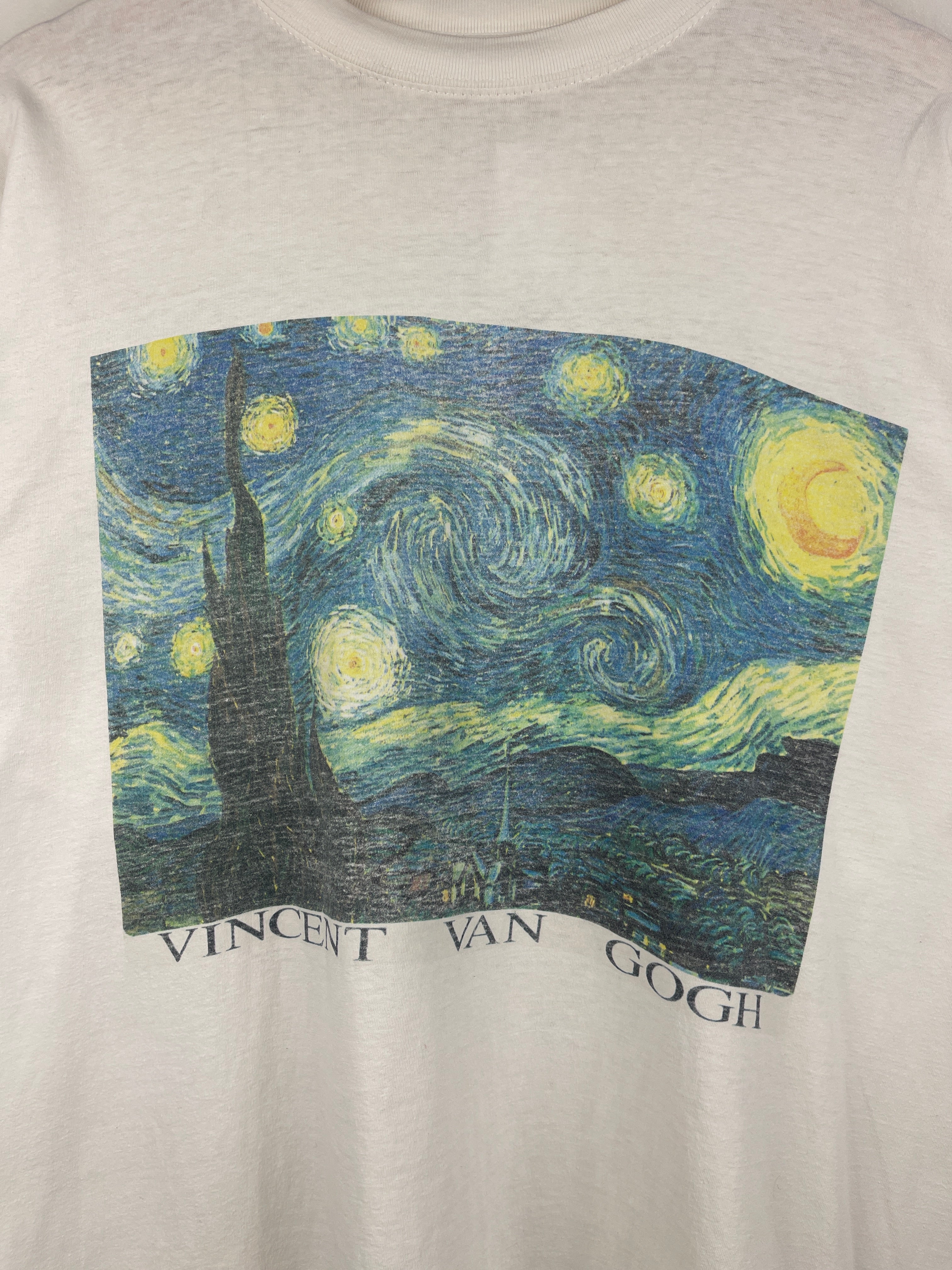 Vintage 90s Vincent Van Gogh Starry Night Art Euro White Tee