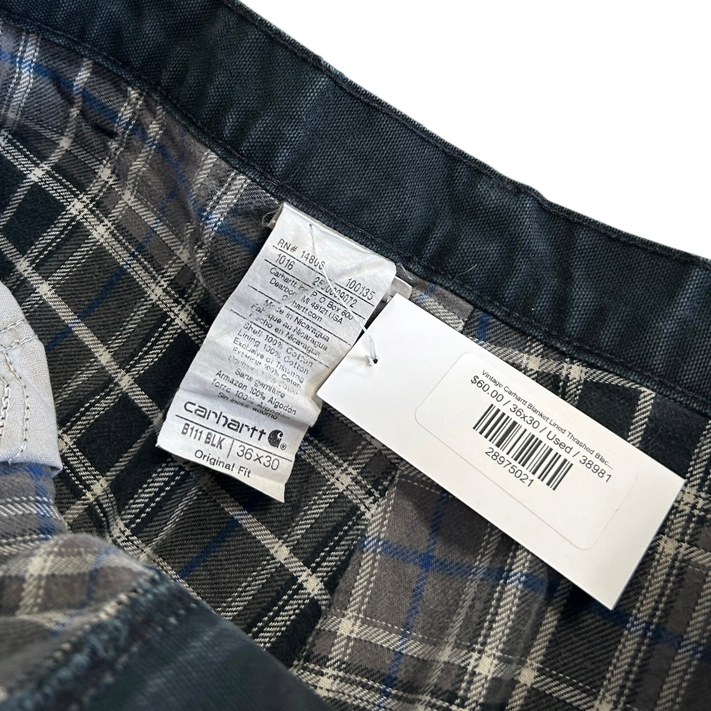 Vintage Carhartt Blanket Lined Thrashed Black Work Pants