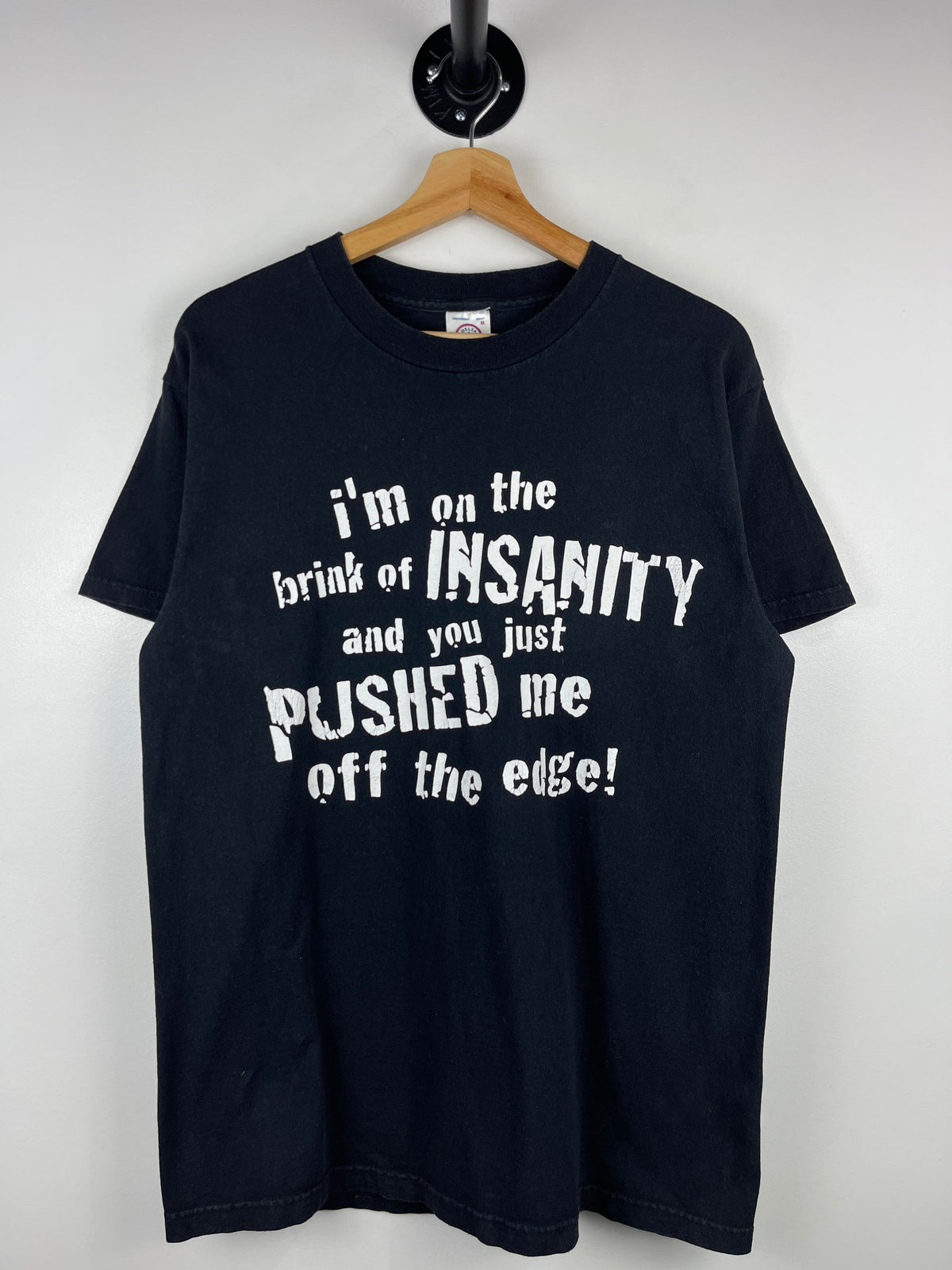 Vintage Im On The Brink Of Insanity Comedy Black Tee