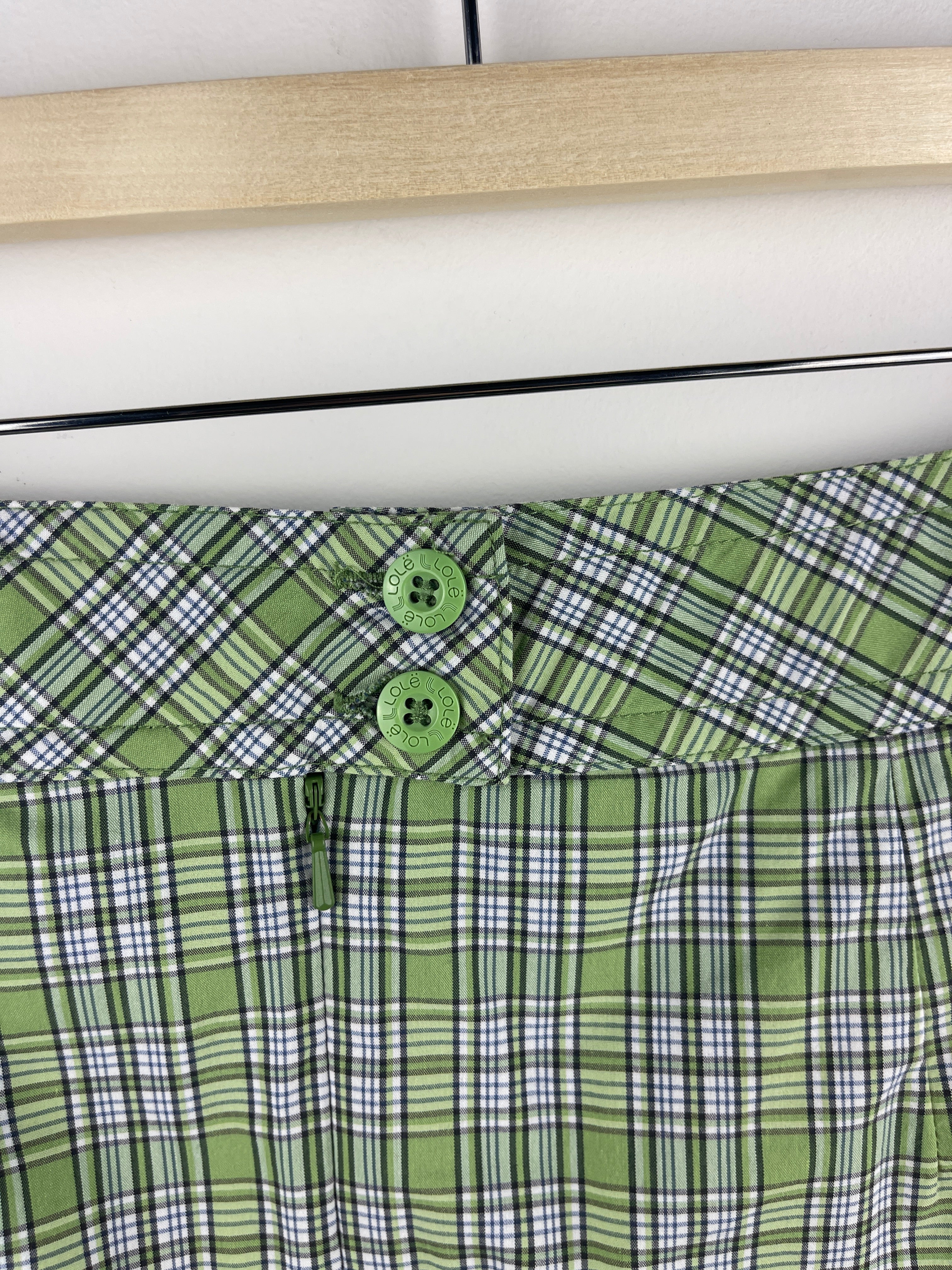 Vintage Lole Green & White Plaid Pleated Women's Mini Skort