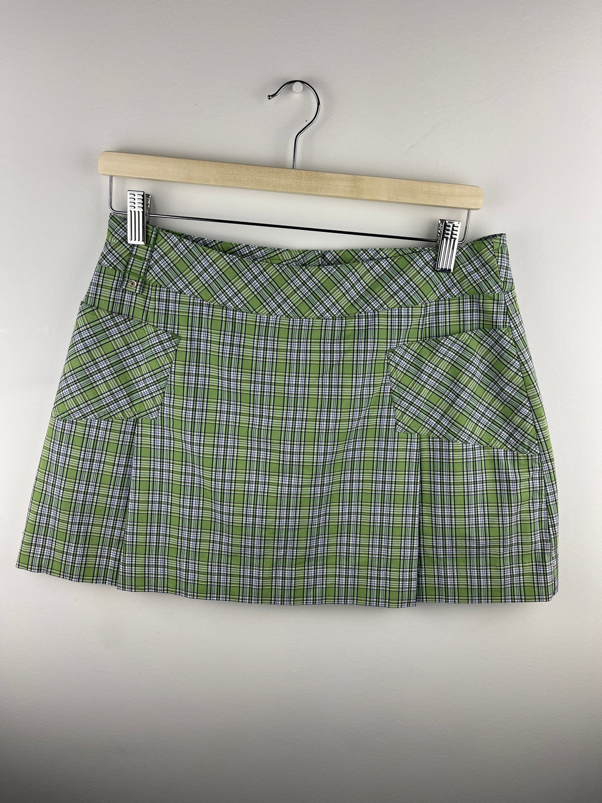 Vintage Lole Green & White Plaid Pleated Women's Mini Skort