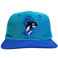 Vintage 90s Seaworld Shamu Whale Teal Snapback Hat