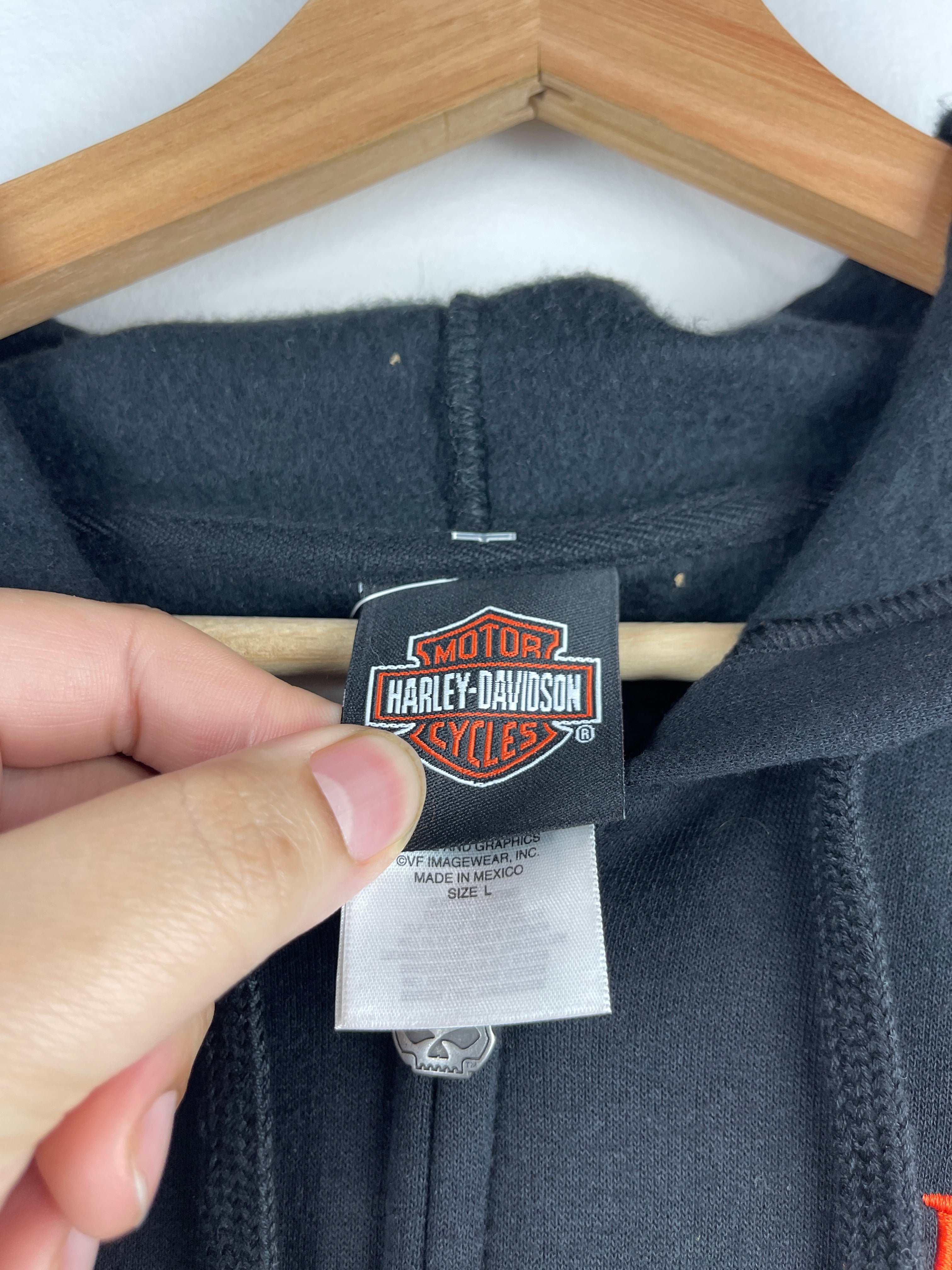 Vintage Harley Davidson Skull Embroidered Black Zip Up Hoodie