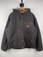 Vintage Carhartt Detroit Sherpa Lined Dark Brown Hooded Work Jacket J141 DKB