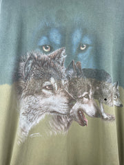 Vintage 90s Wolf Wilderness Gradient Green Faded Tee