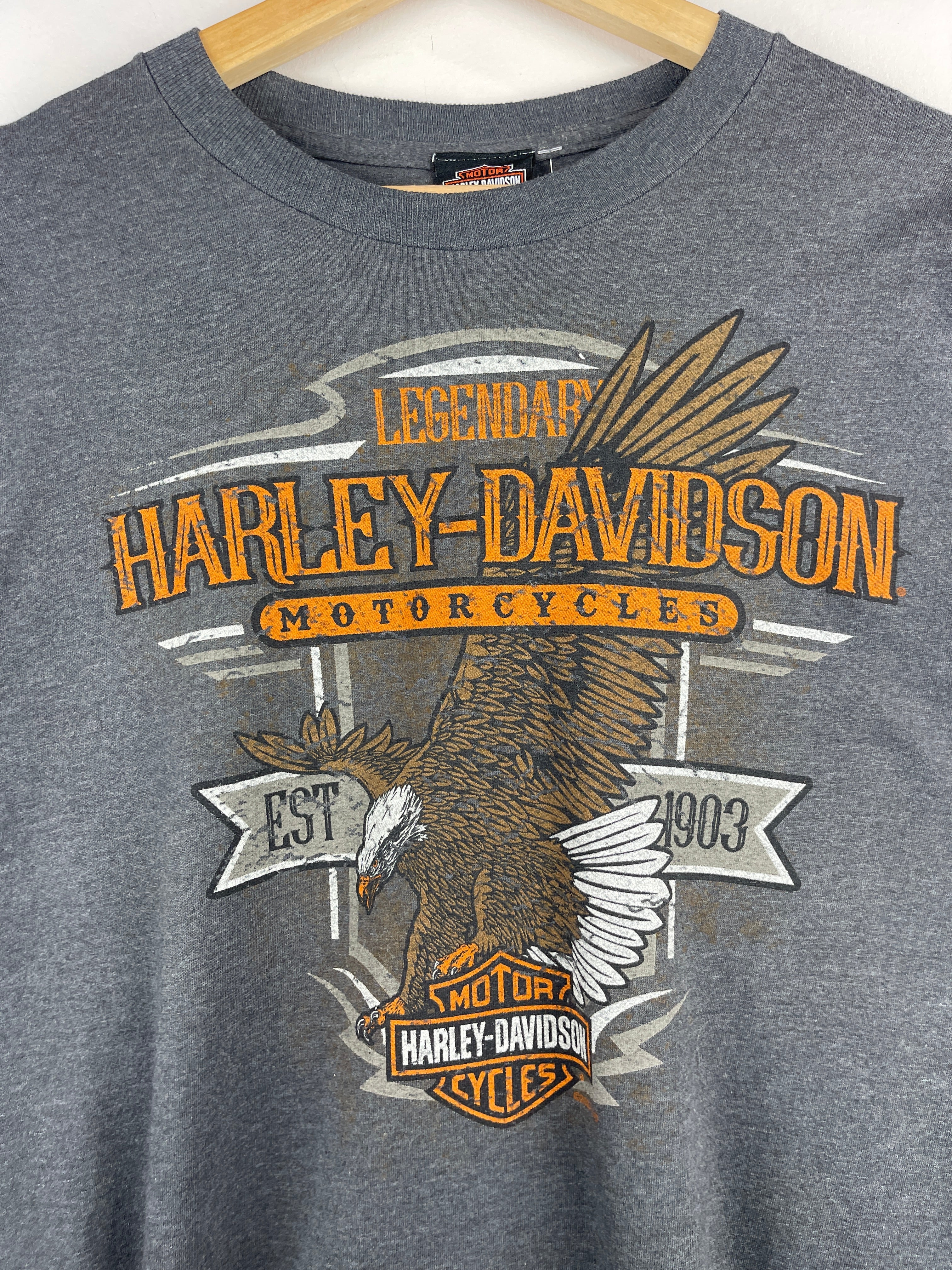 Vintage Harley Davidson Eagle Peoria Illinois Grey Long Sleeve