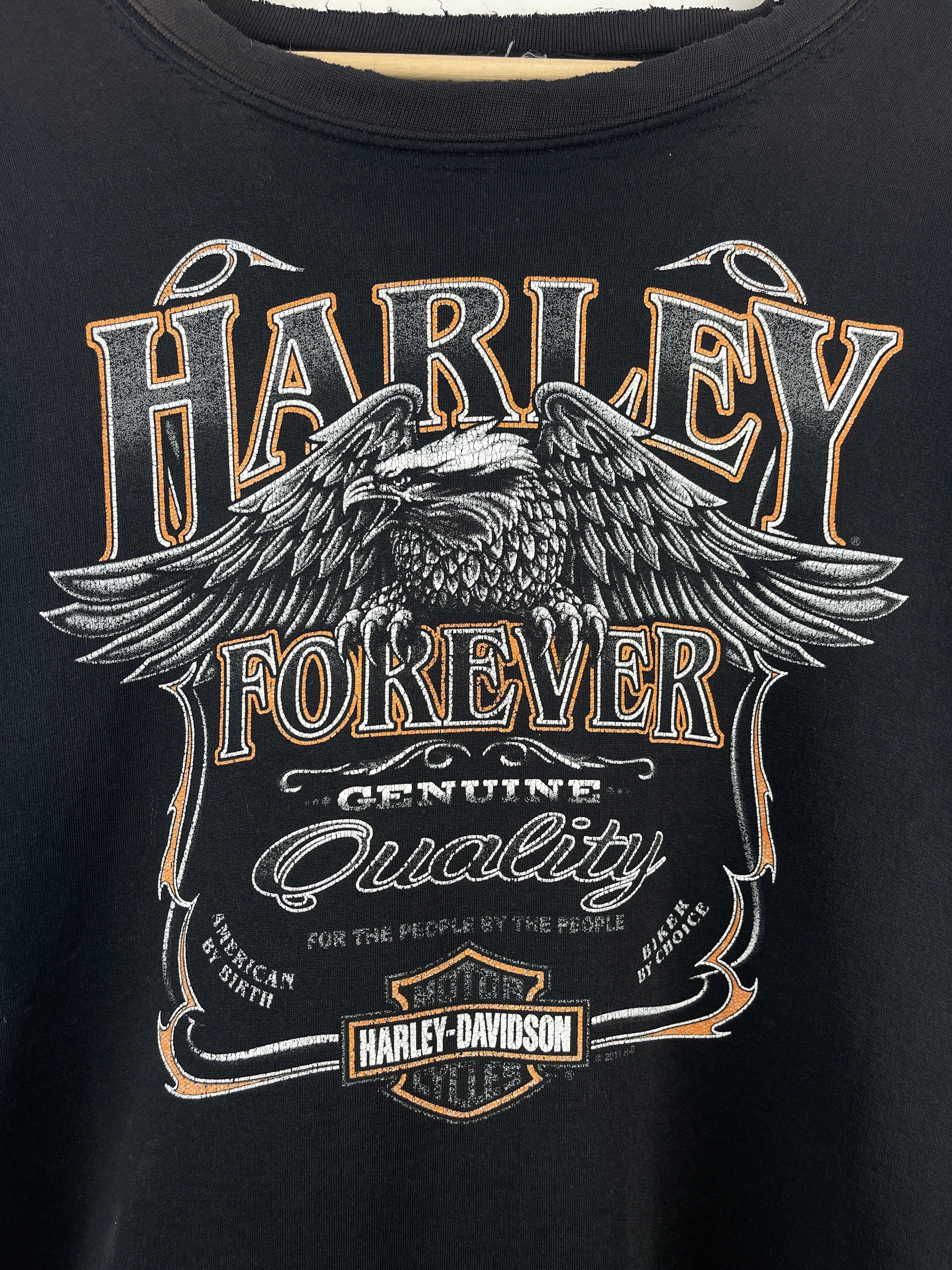 Vintage Harley Davidson Eagle Milwaukee Thrashed Black Crewneck