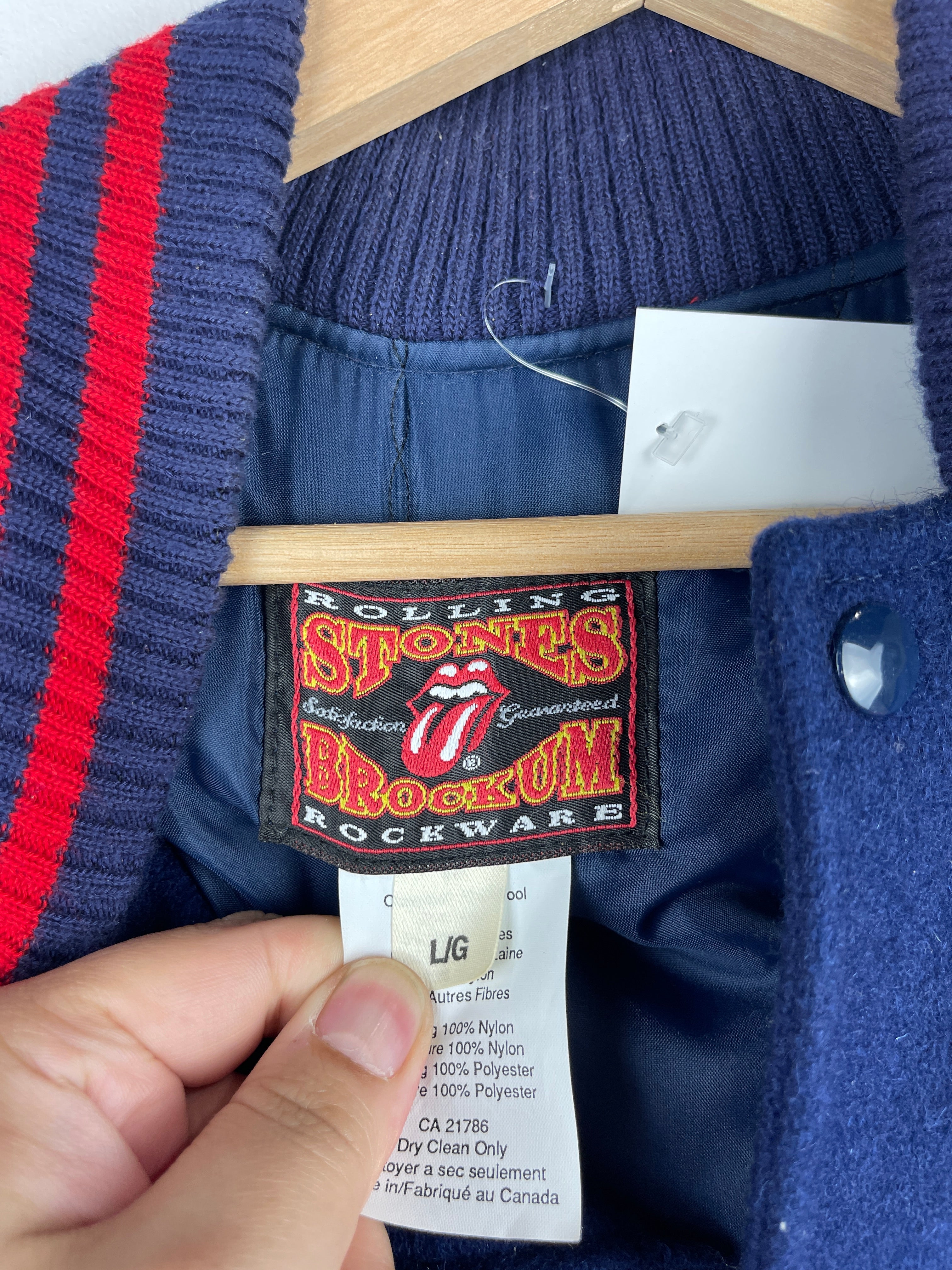 Vintage 90s The Rolling Stones Voodoo Lounge Brockum Navy Wool & Leather Varsity Jacket