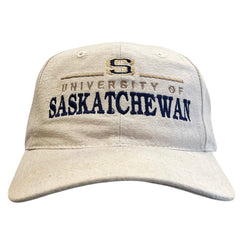 Vintage 90s University Of Saskatchewan Beige Leather Strapback Hat