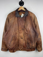 Vintage 90s Wilsons Adventure Bound Brown Leather Bomber Jacket