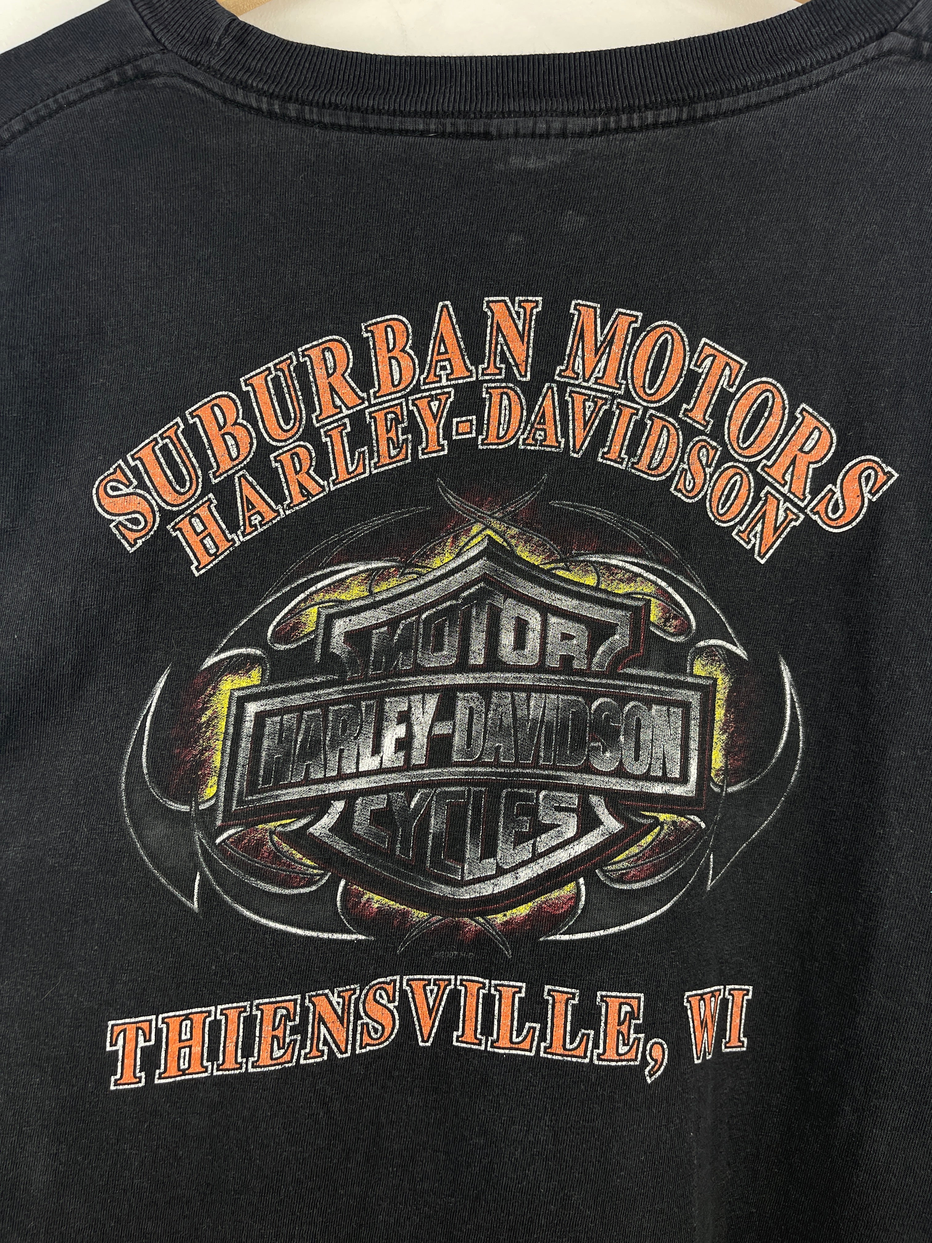 Vintage Harley Davidson Flame Ball Wisconsin Black Long Sleeve