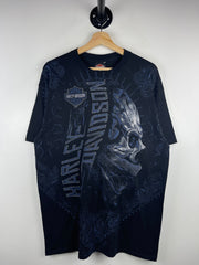 Vintage Harley Davidson Skull Paisley All Over Print Black Tee