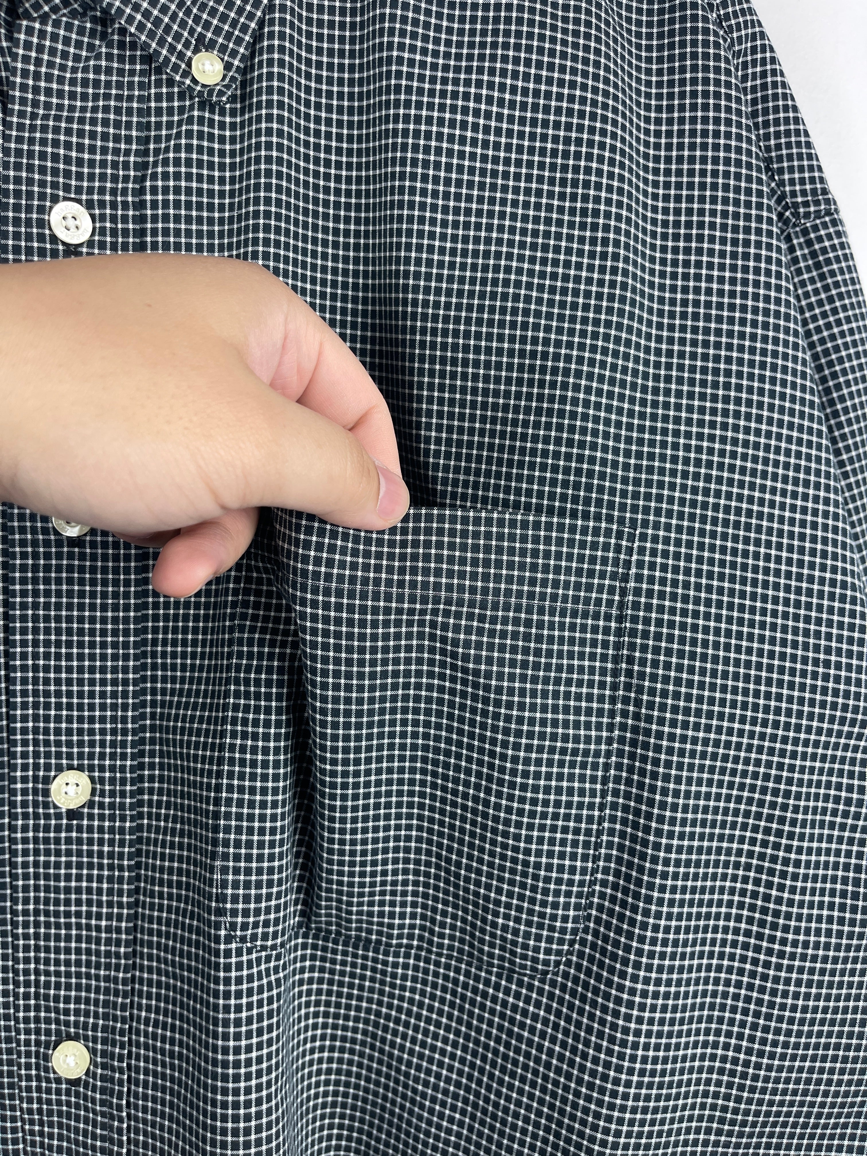 Vintage Haggar Plaid Black & White Short Sleeve Button Up Shirt