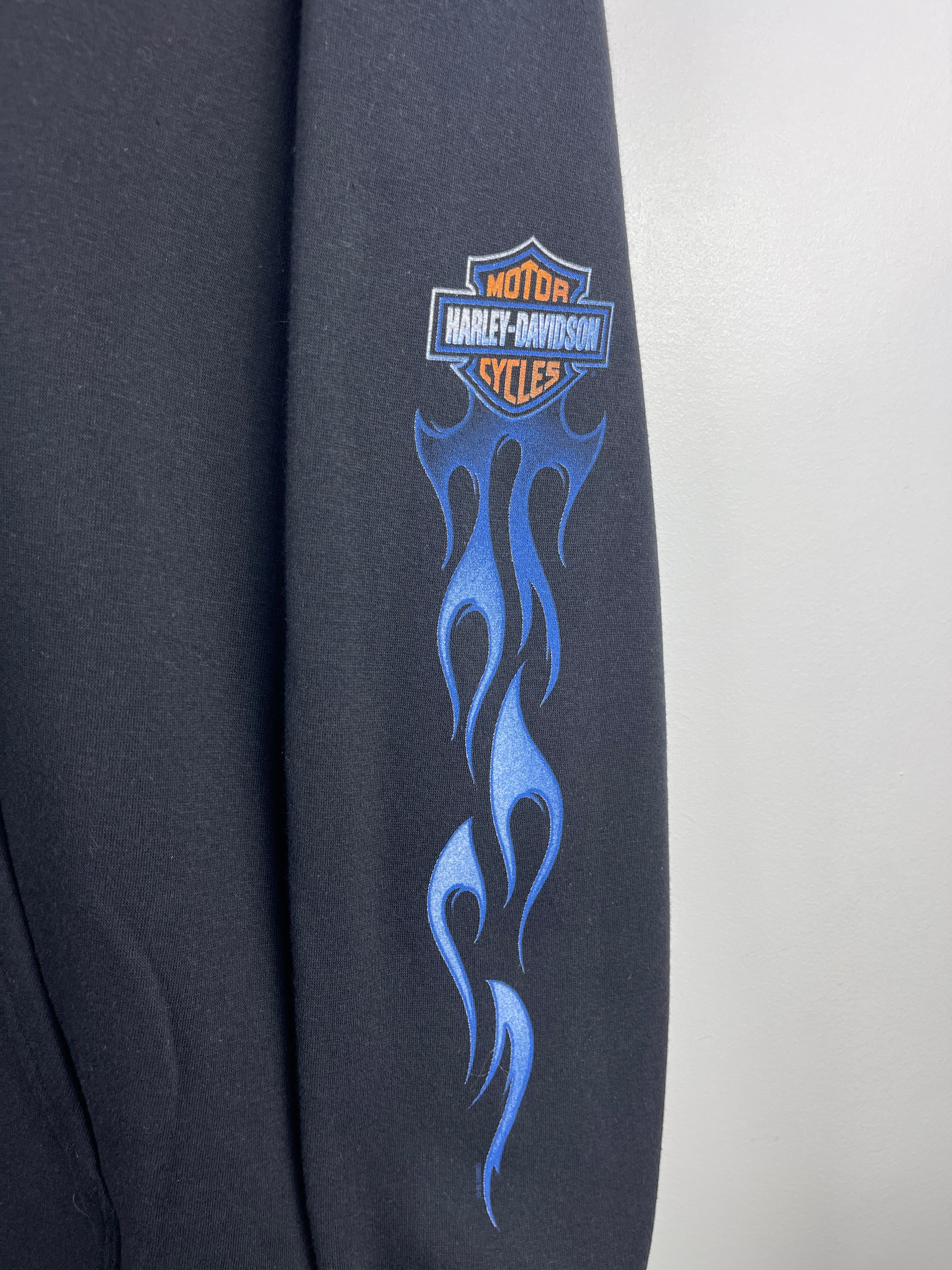 Vintage Harley Davidson Blue Flames Eagle Black Zip Up Hoodie