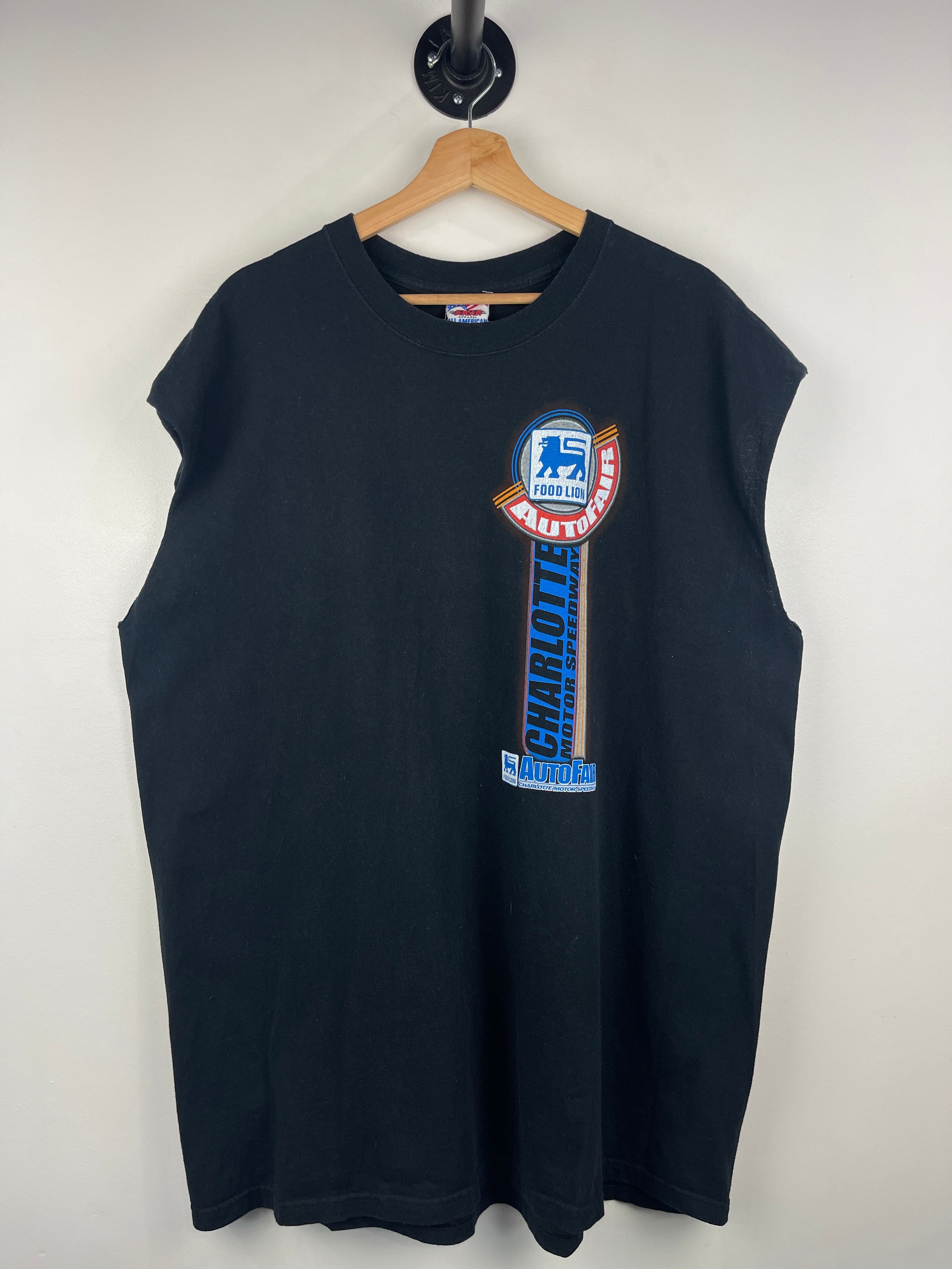 Vintage Food Lion Auto Fair Black Cut Off Tank Top