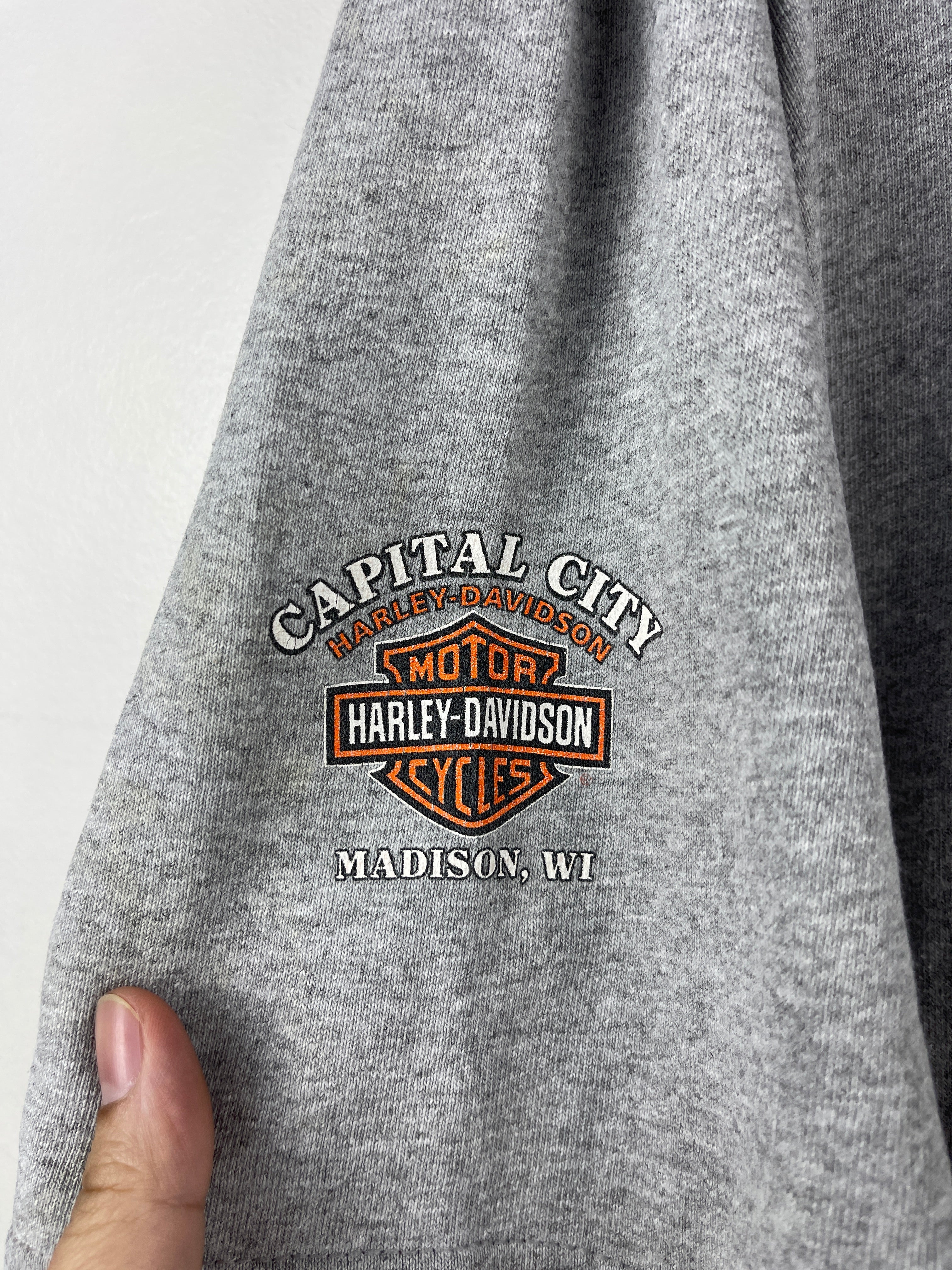Vintage Harley Davidson Wisconsin Henley Grey Tee