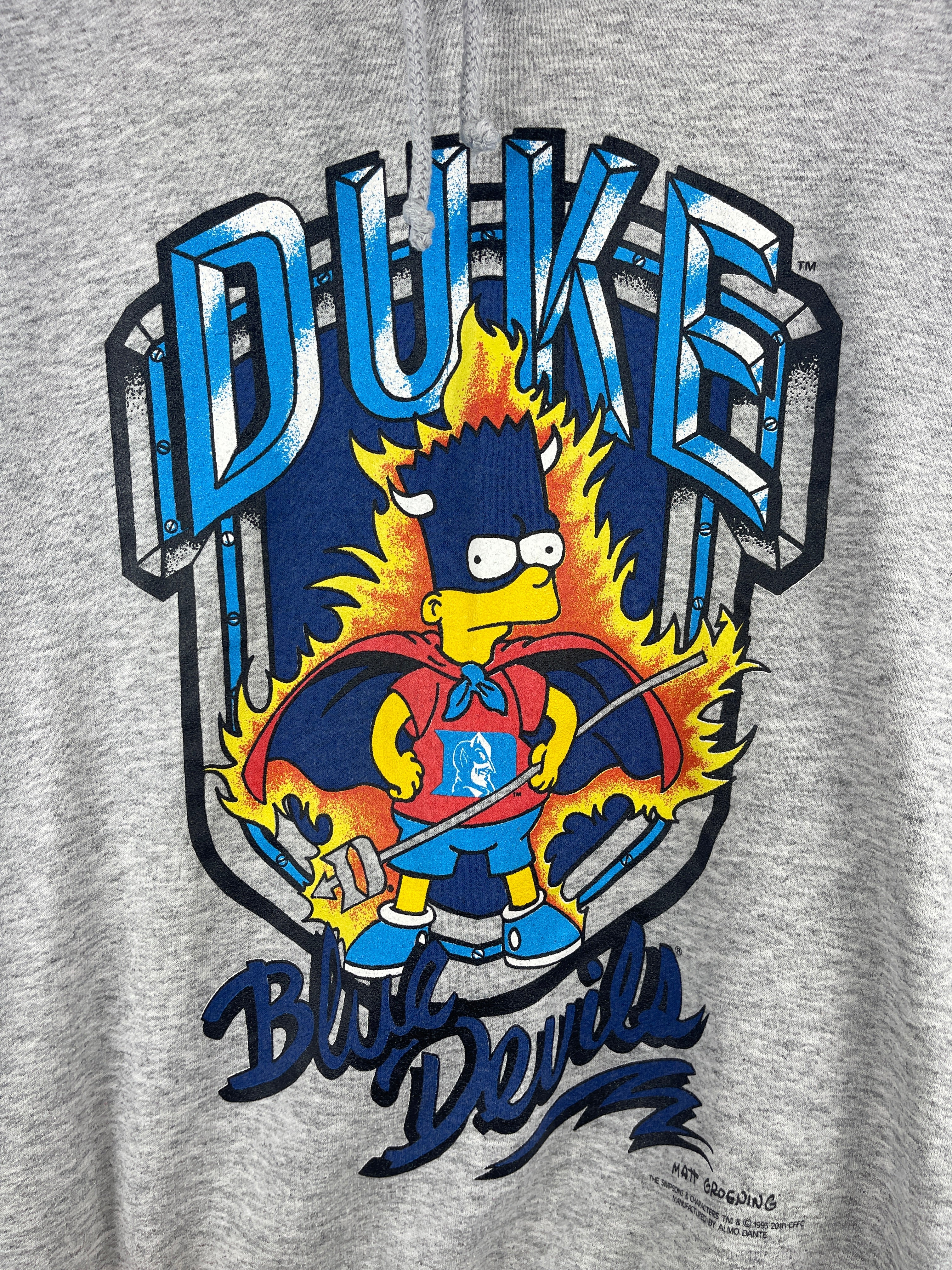 Vintage 90s The Simpsons Bart Simpson Duke Blue Devils University Grey Hoodie
