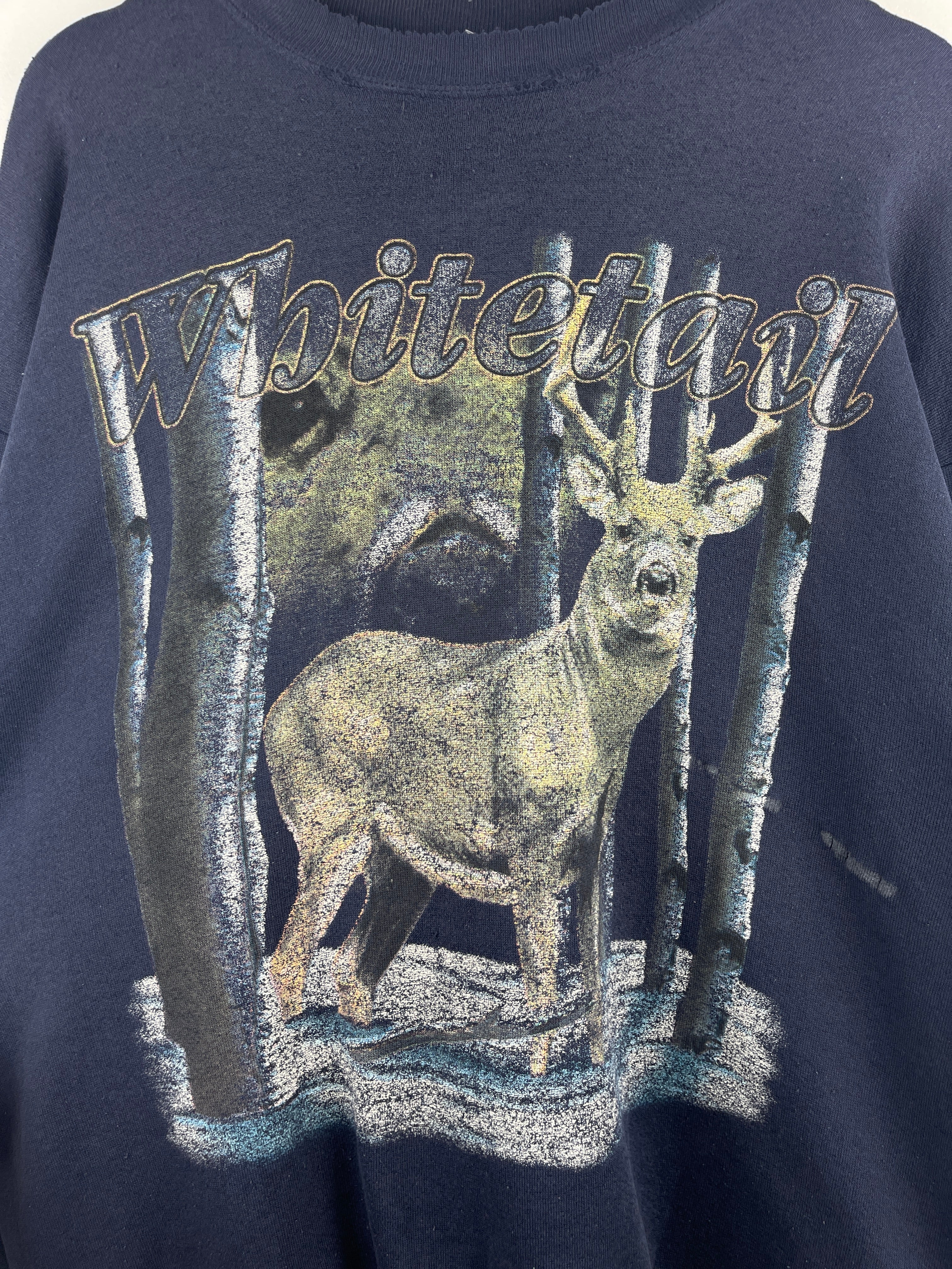 Vintage 90s Whitetail Deer Wilderness Faded Navy Crewneck