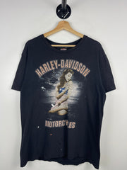 Vintage Harley Davidson Pin Up Girl Las Vegas Black Tee