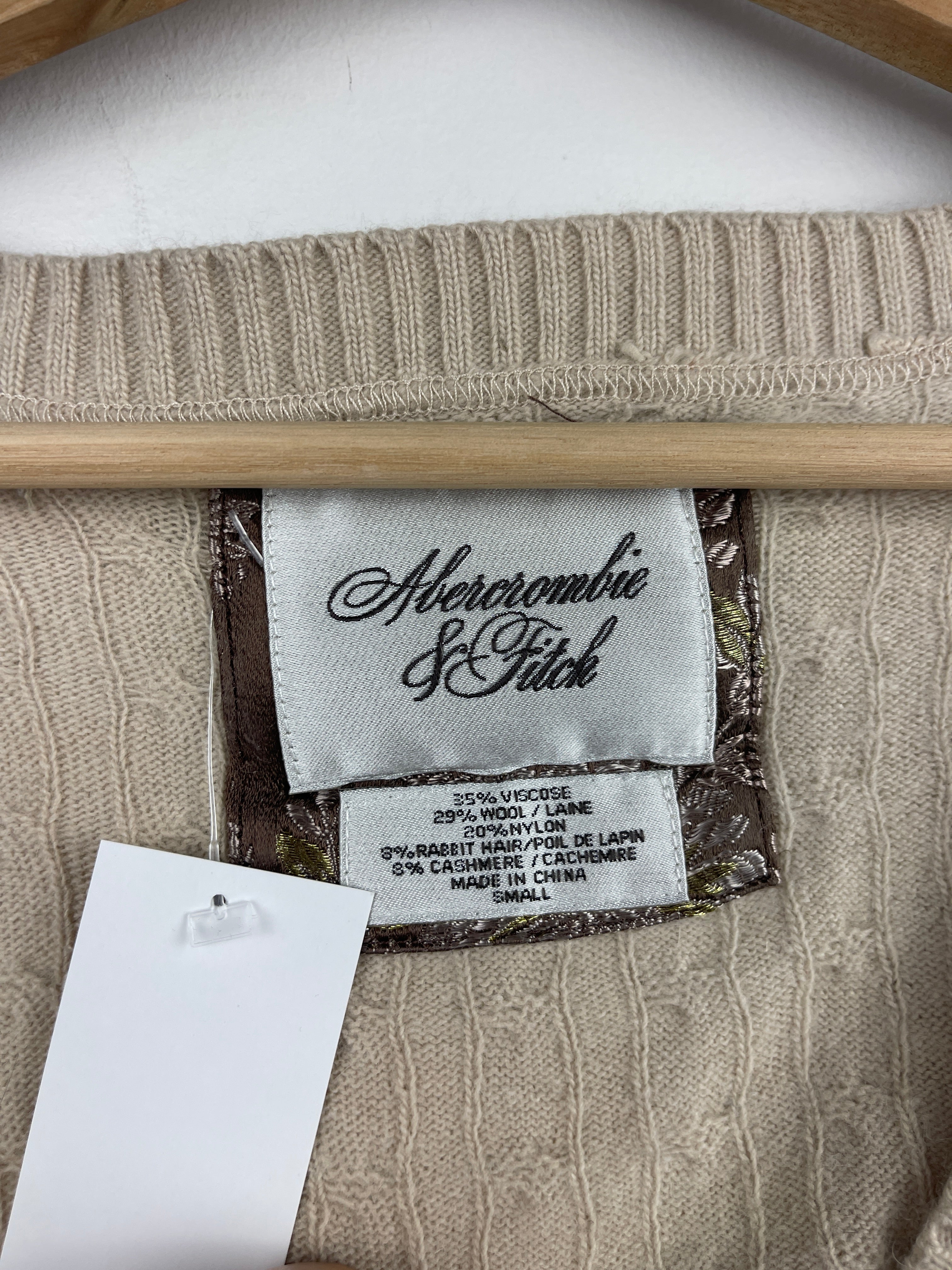 Vintage Abercrombie & Fitch Beige Rabbit Hair & Cashmere Bella Swan Babydoll Fitted Cardigan