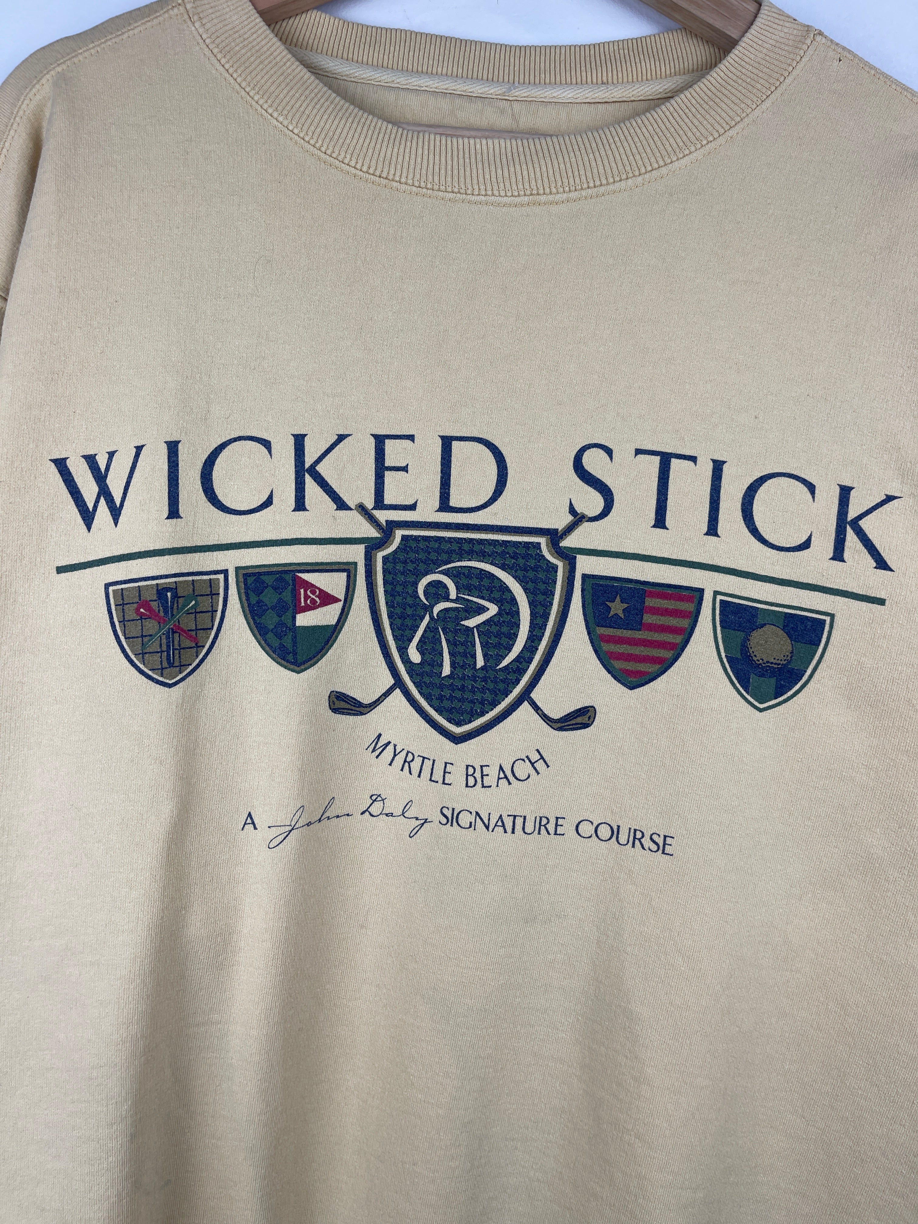 Vintage 90s Wicked Stick Myrtle Beach John Daley Golf Course Yellow Crewneck