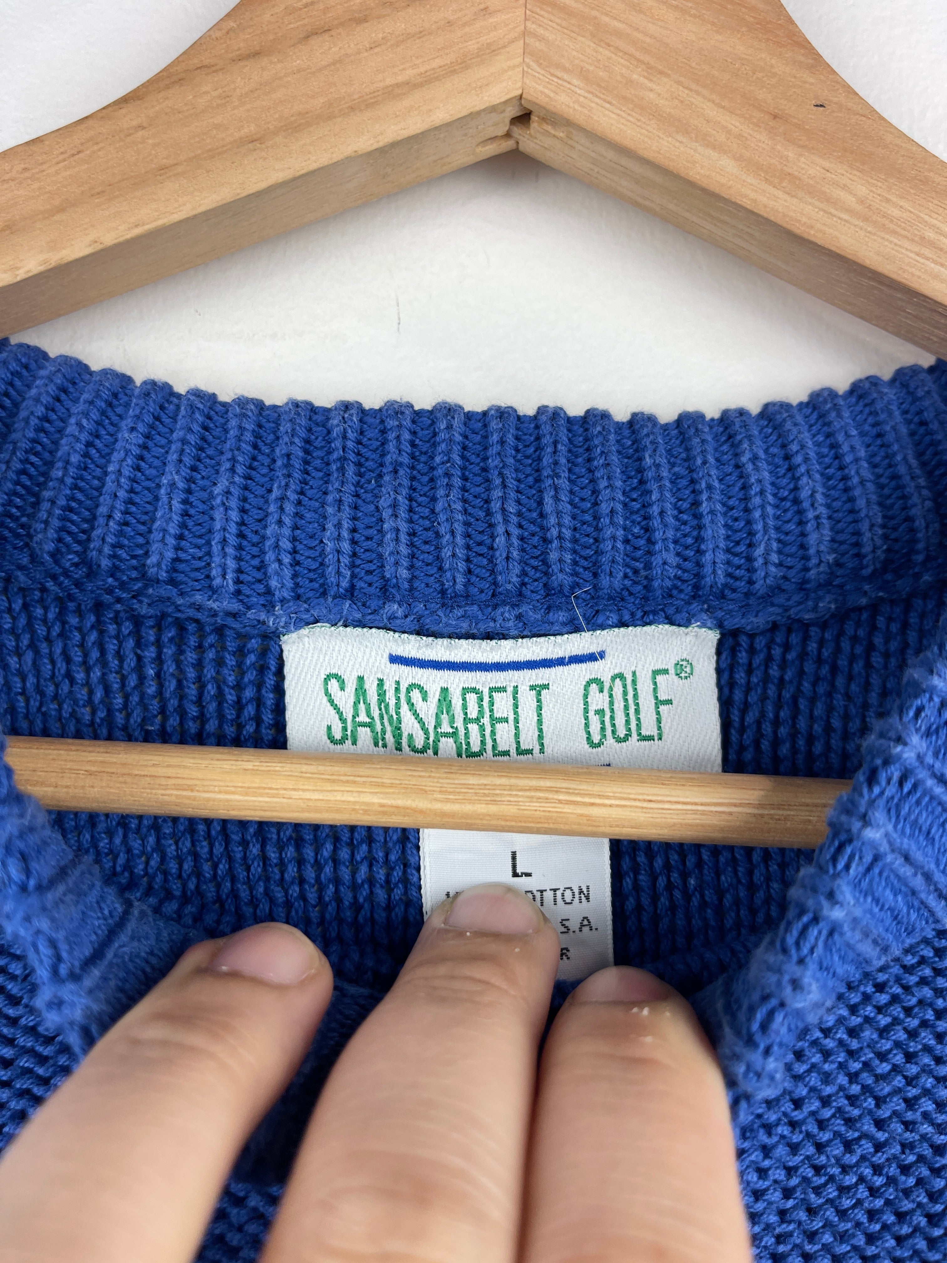 Vintage 90s Sansabelt Golf Blue Knit Sweater