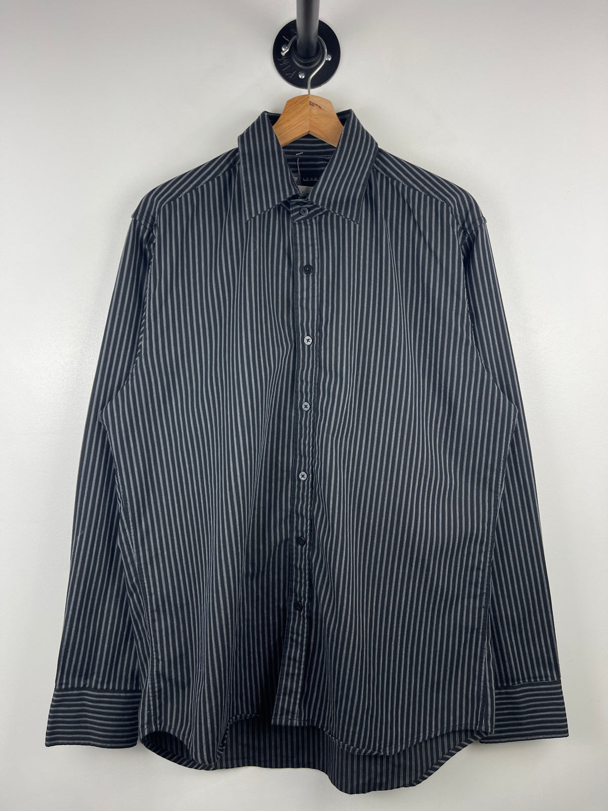 Vintage Level Ten Striped Black & Grey Long Sleeve Button Up Shirt