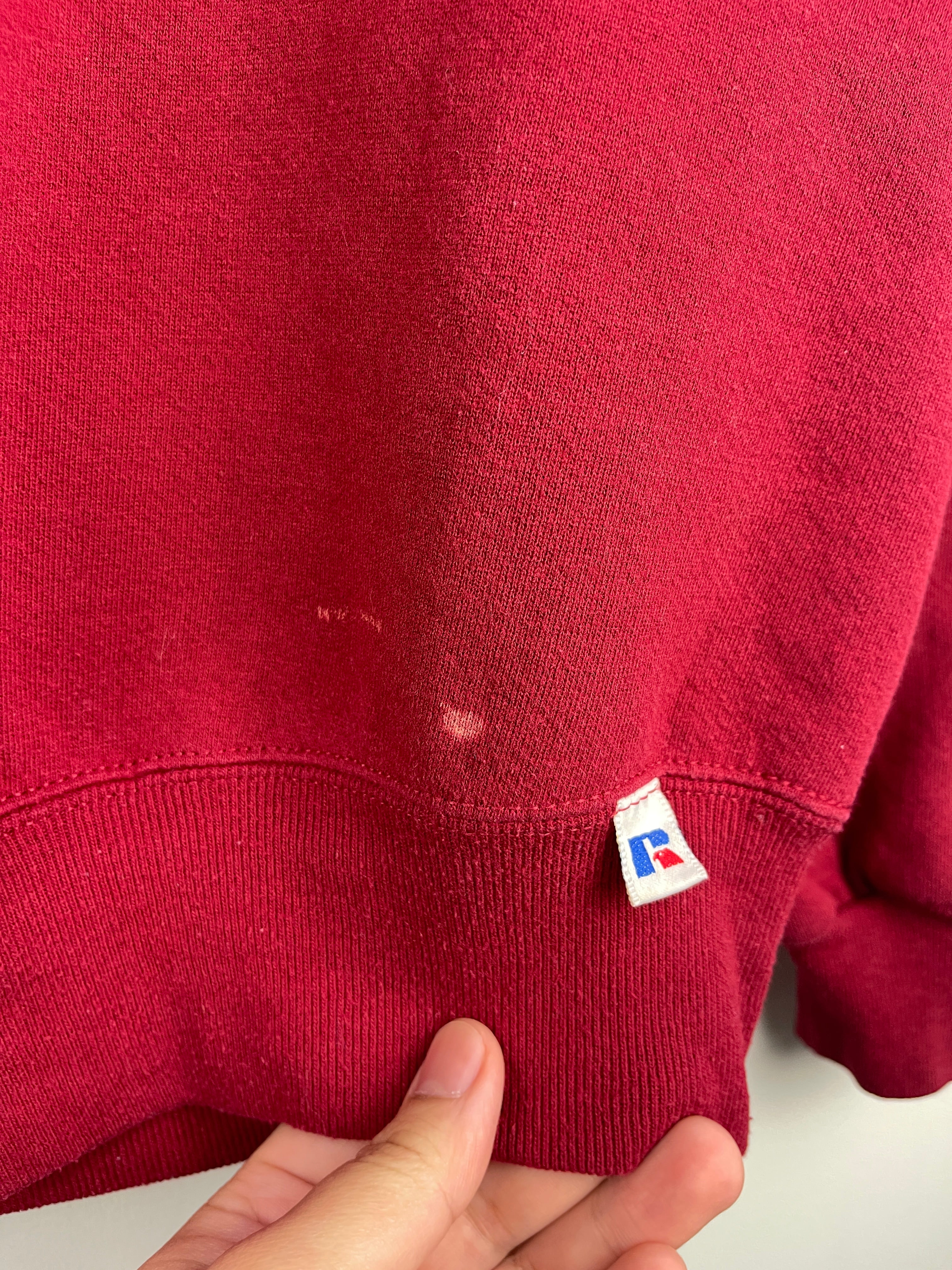 Vintage 90s Russell Athletic Spellout Embroidered Red Crewneck