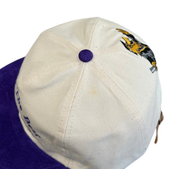 Vintage 90s Waterloo Wilfrid Laurier University Grad Class Cream Leather Strapback Hat