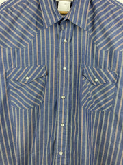 Vintage 90s Sheplers Pearl Snap Striped Blue Short Sleeve Button Up Shirt
