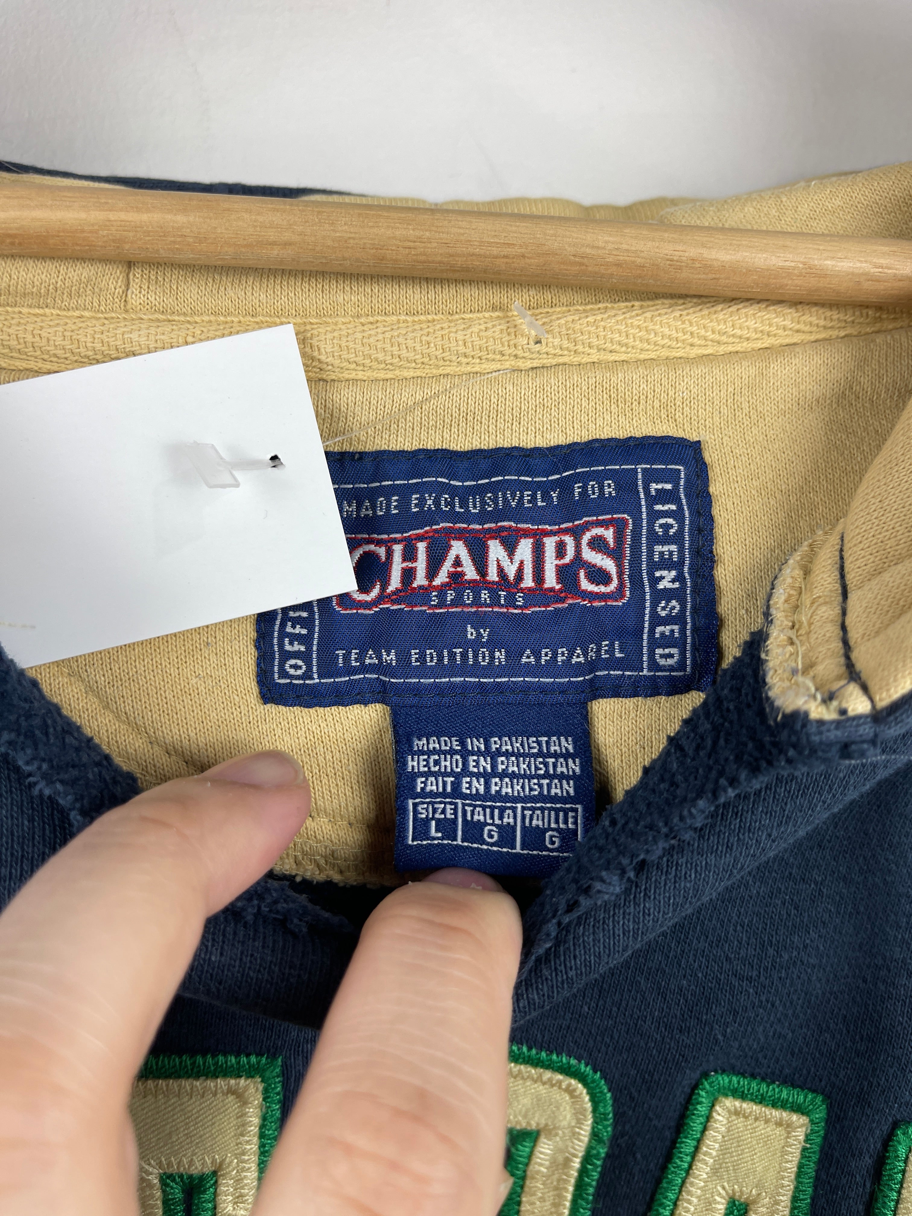 Vintage Champs Notre Dame Fightin Irish Embroidered Navy Hoodie